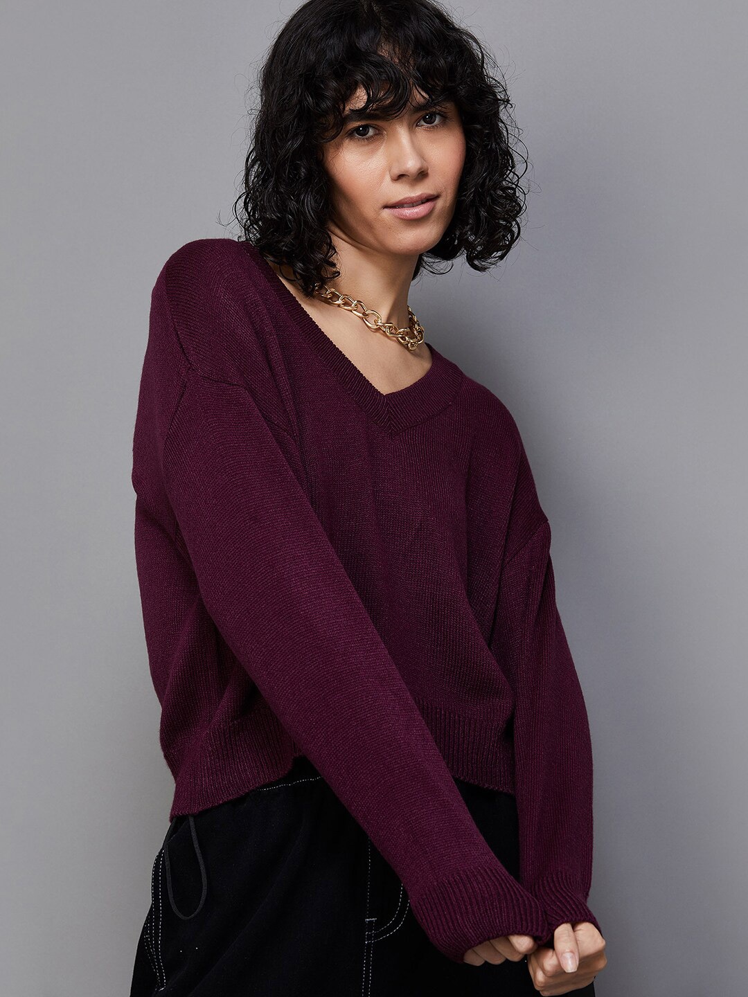 

Ginger by Lifestyle V-Neck Pullover Acrylic Sweater, Burgundy