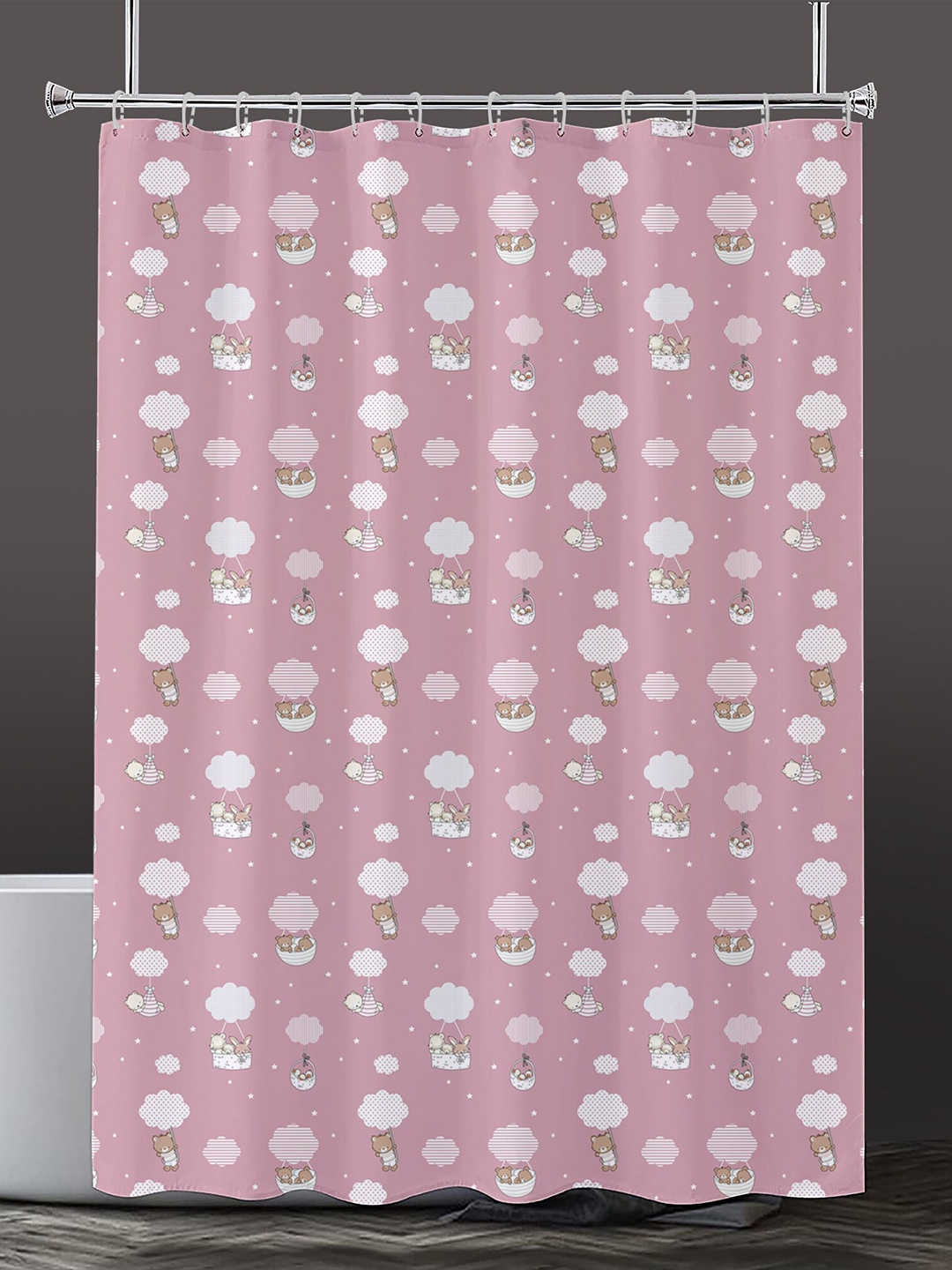 

Lushomes Pink & White Printed Shower Curtain