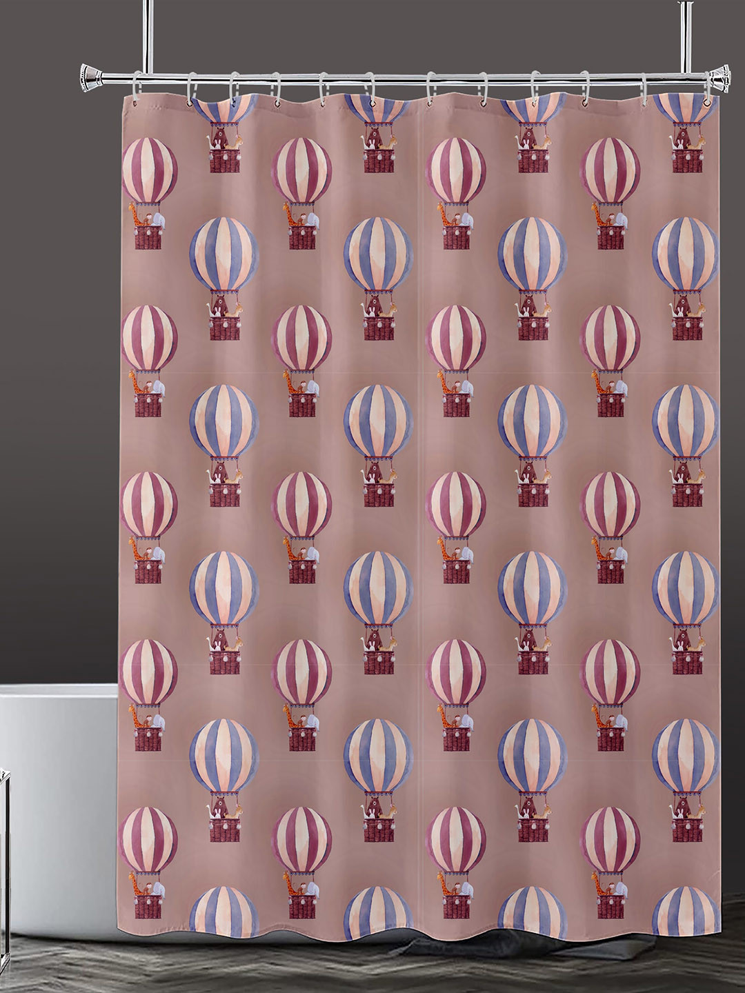 

Lushomes Brown & Yellow Printed Water-Proof Shower Curtains With Hooks