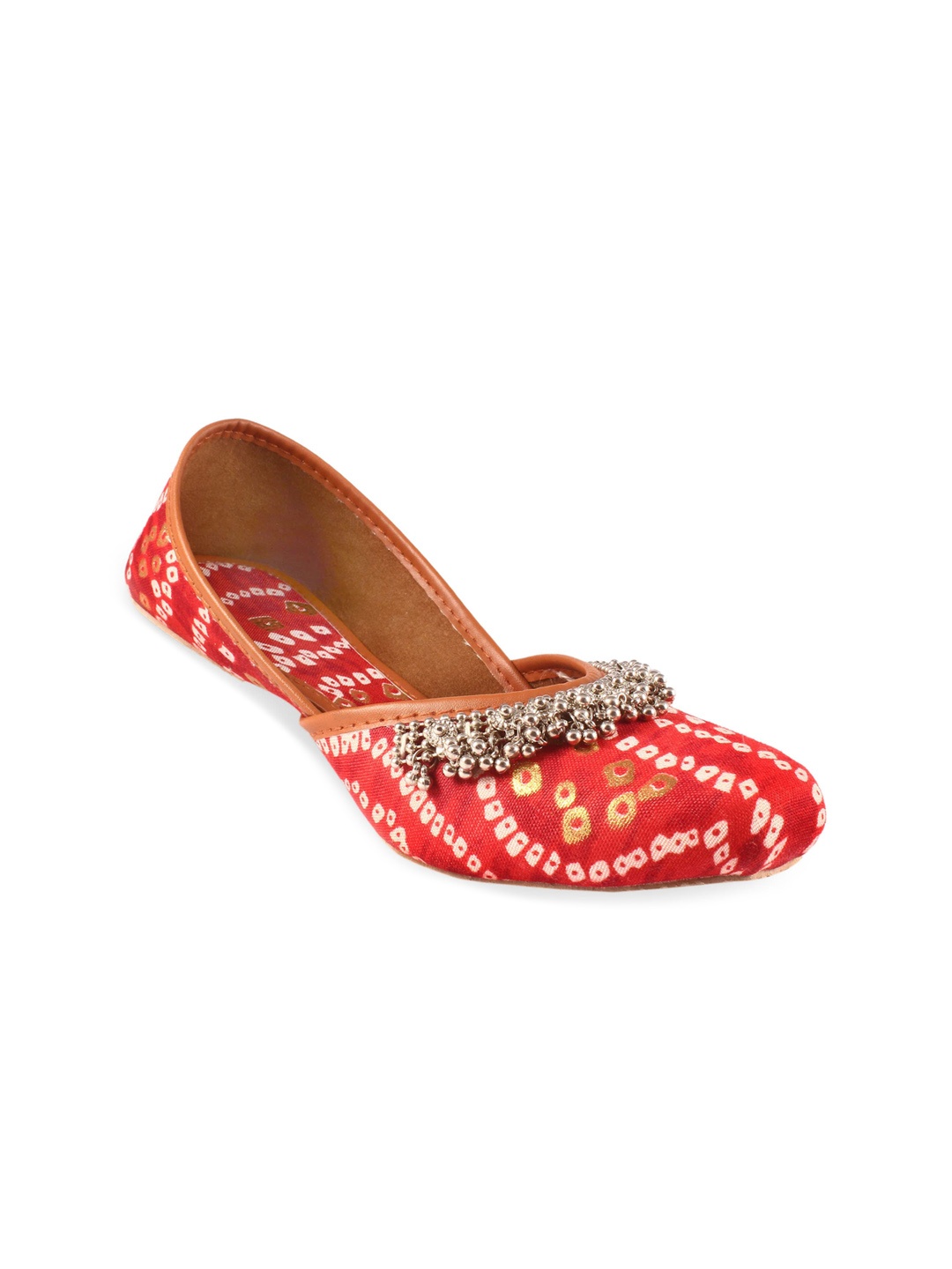 

Apratim Ethnic Embellished Printed Fabric Mojaris, Red