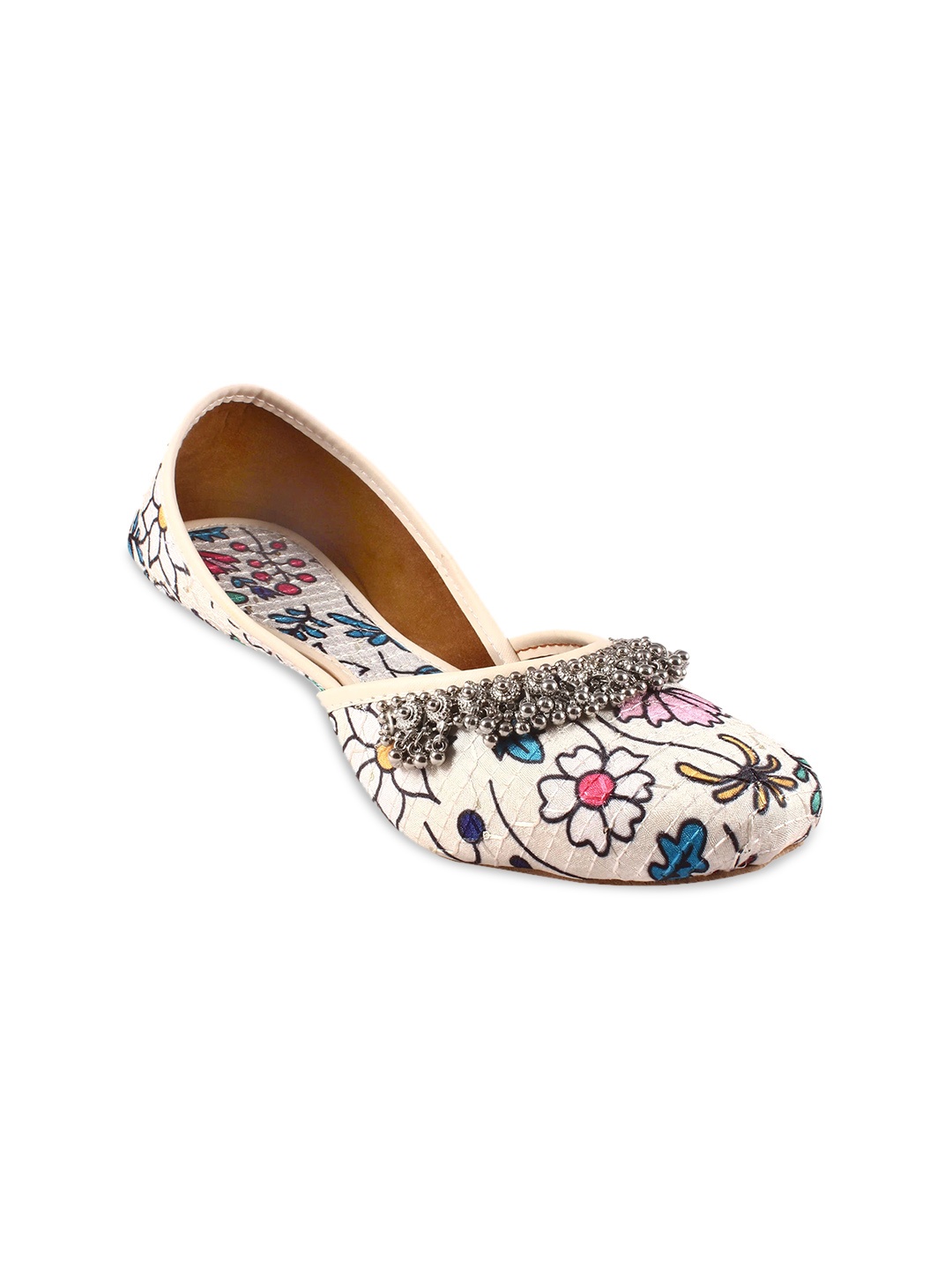 

Apratim Printed Embellished Mojaris, White