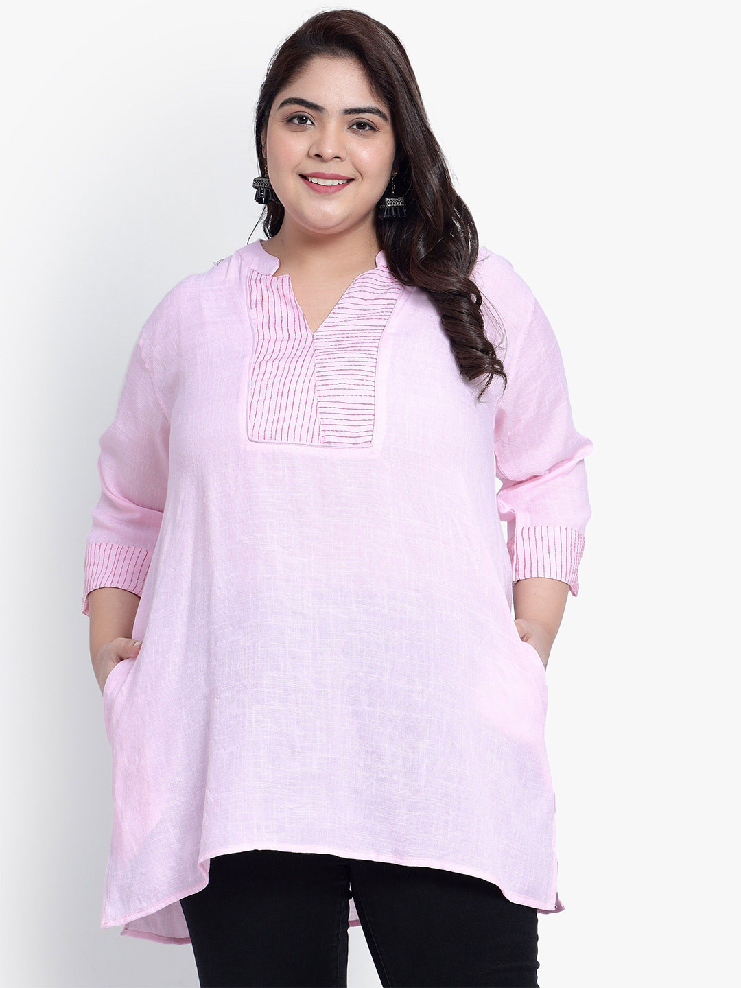 

Indietoga Plus Size Embroidered Cotton Tunic, Pink