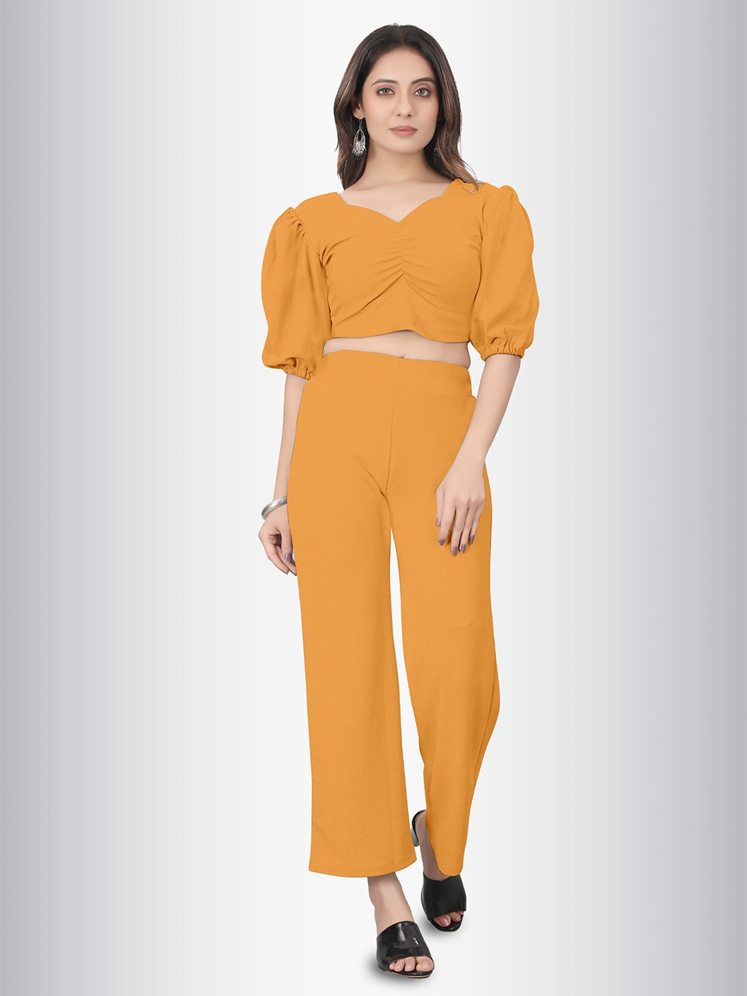 

N N ENTERPRISE Yellow Puff Sleeve Maxi Dress