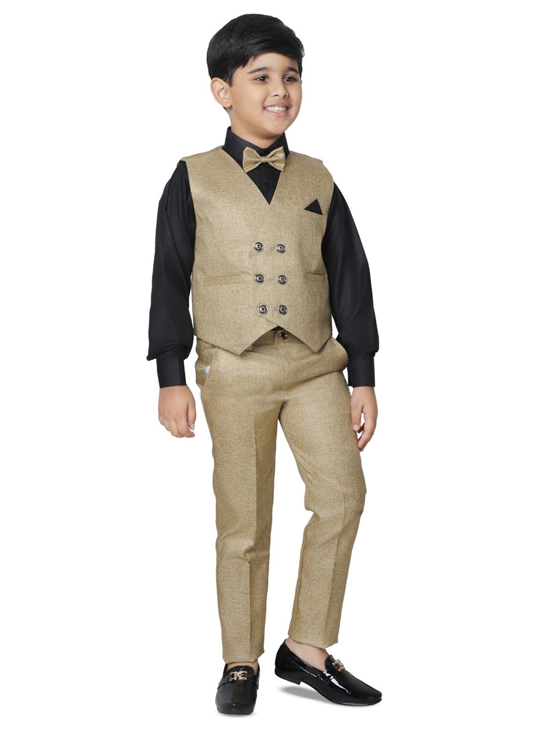 

Pro-Ethic STYLE DEVELOPER Boys Self Design Double Breasted Baba 3-Piece Suit, Beige