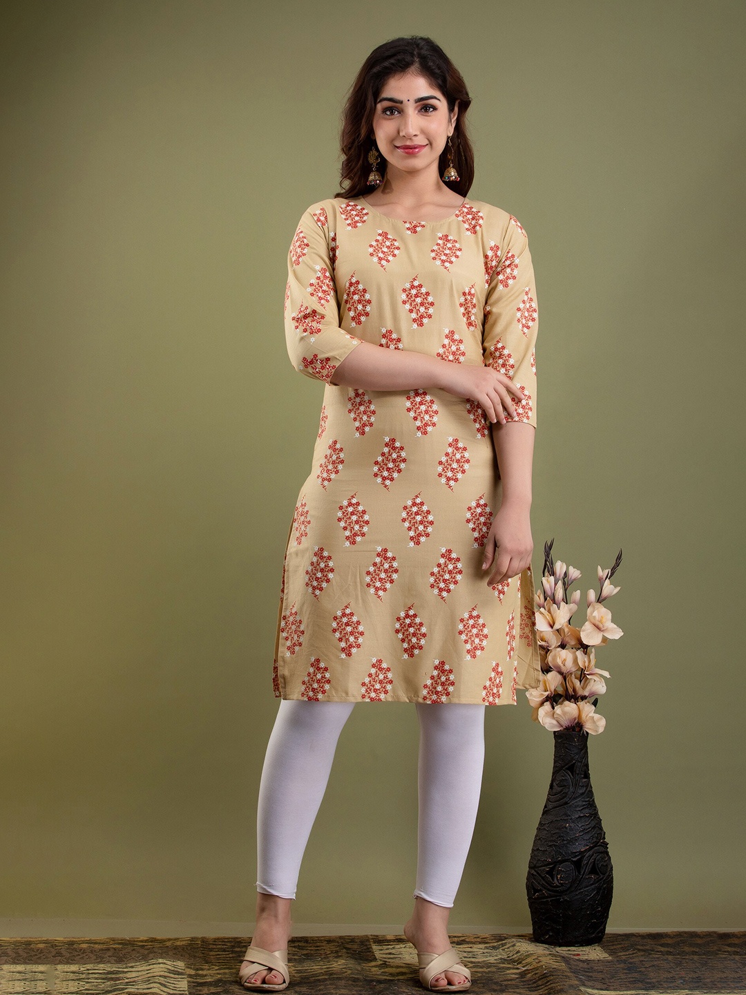 

Mialo fashion Floral Printed Kurta, Beige