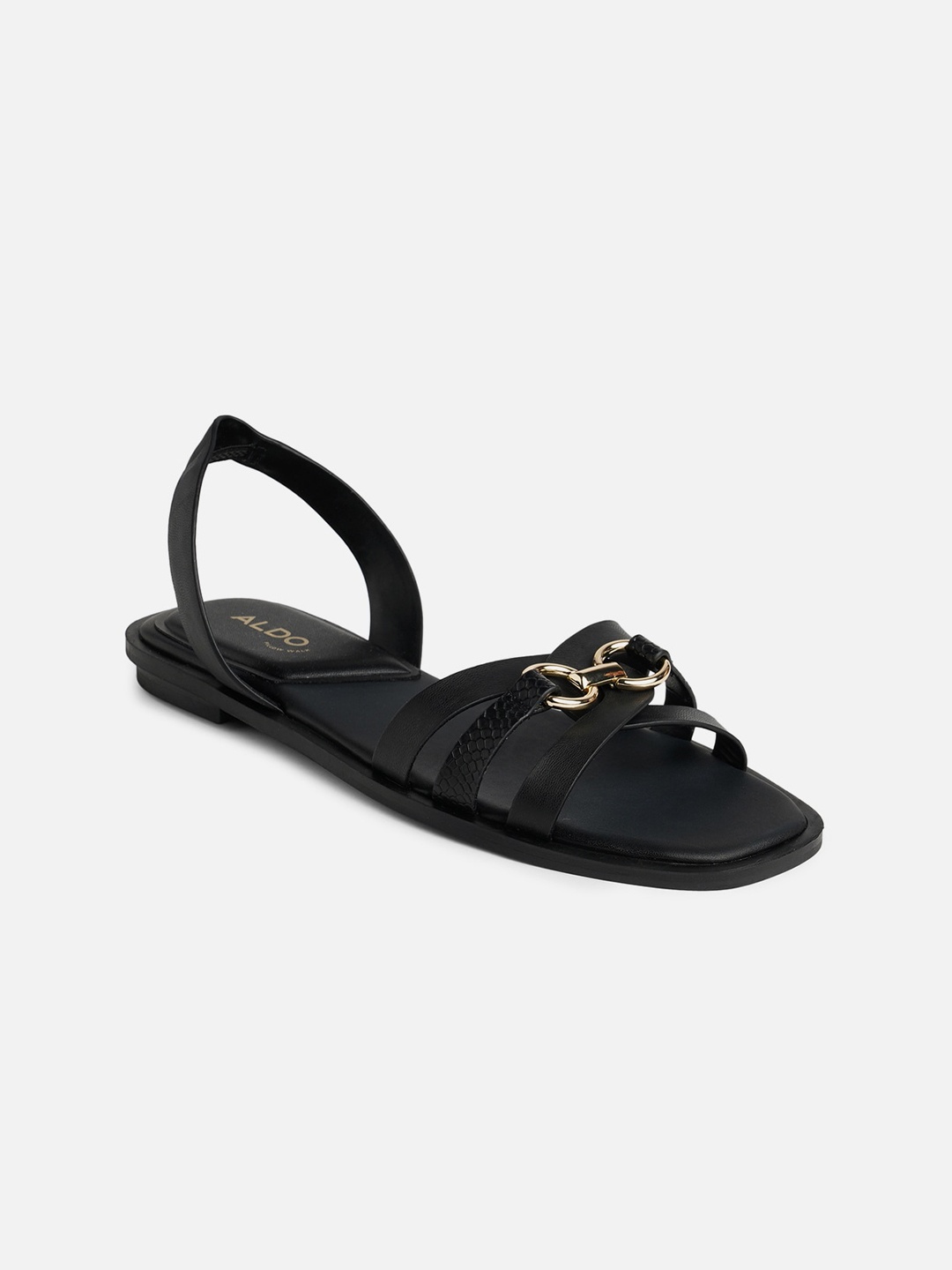 

ALDO Strappy Buckled Open Toe Flats, Black