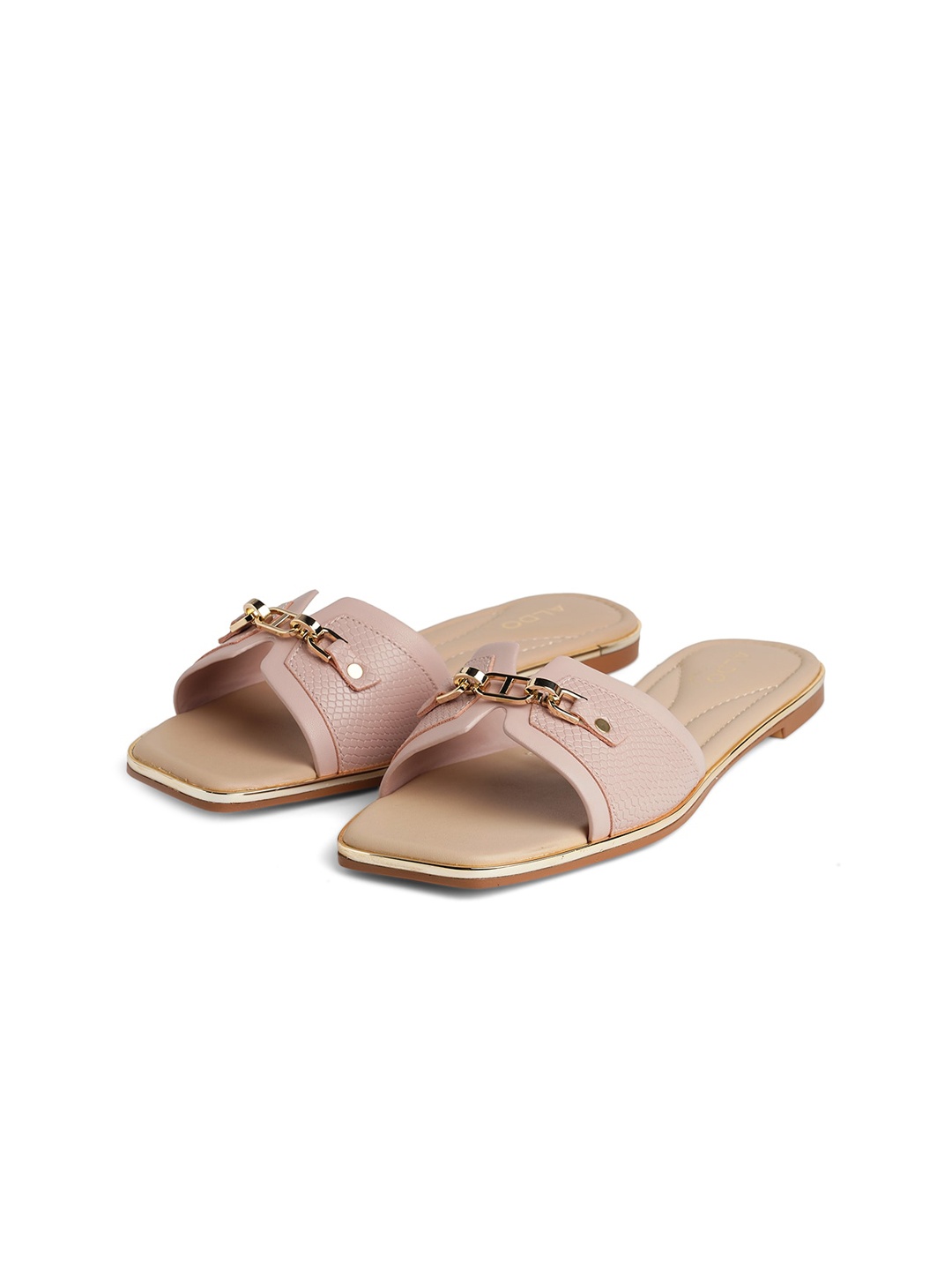 

ALDO Textured Buckled Open Toe Flats, Pink