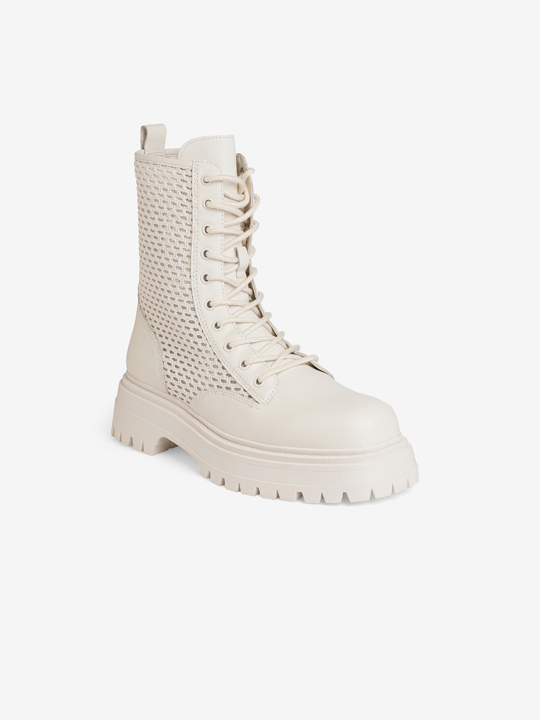 

ALDO Women Textured Leather Mid-Top Chunky Boots, White