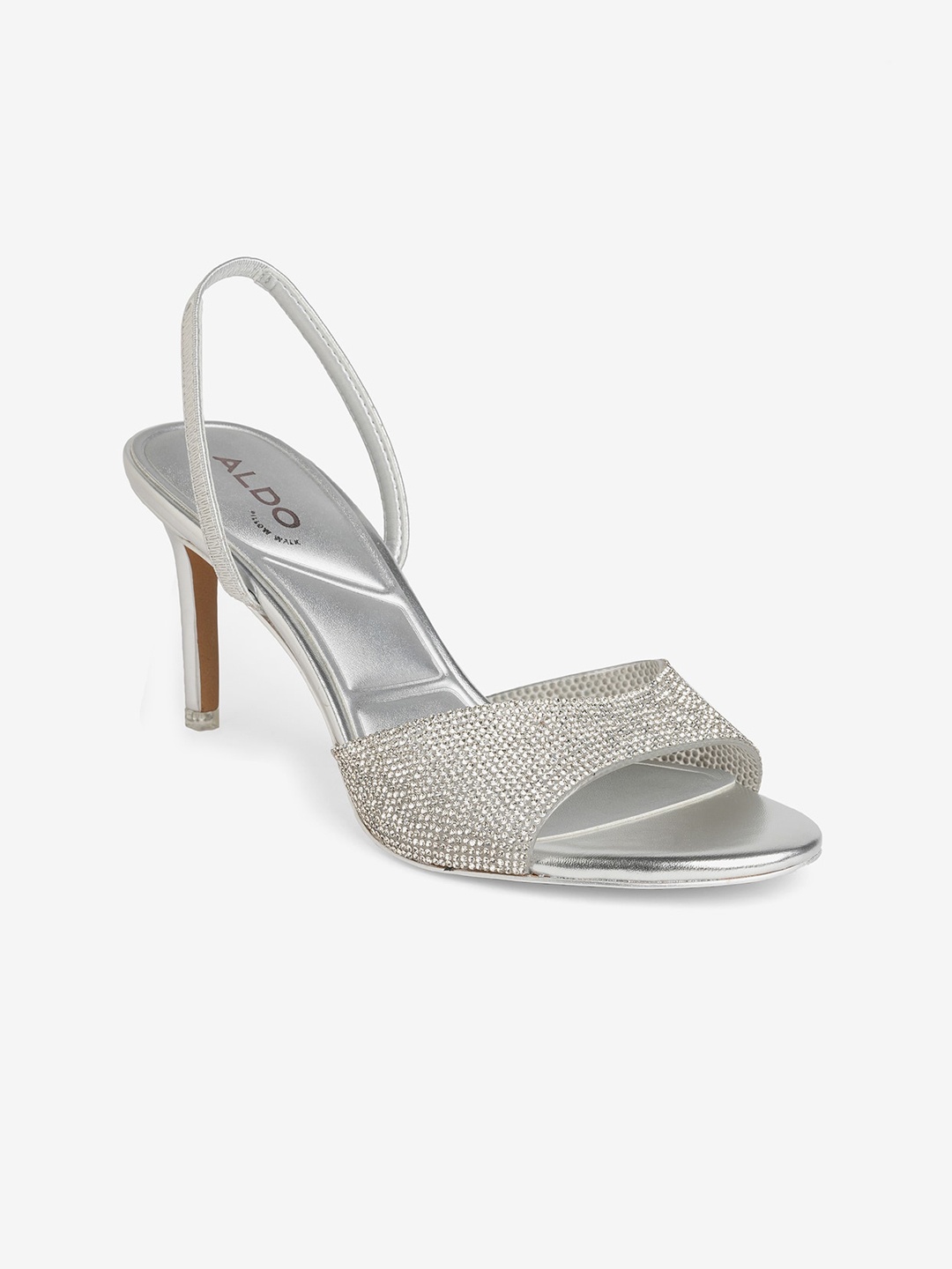 

ALDO Open Toe Embellished Slim Heels, Silver