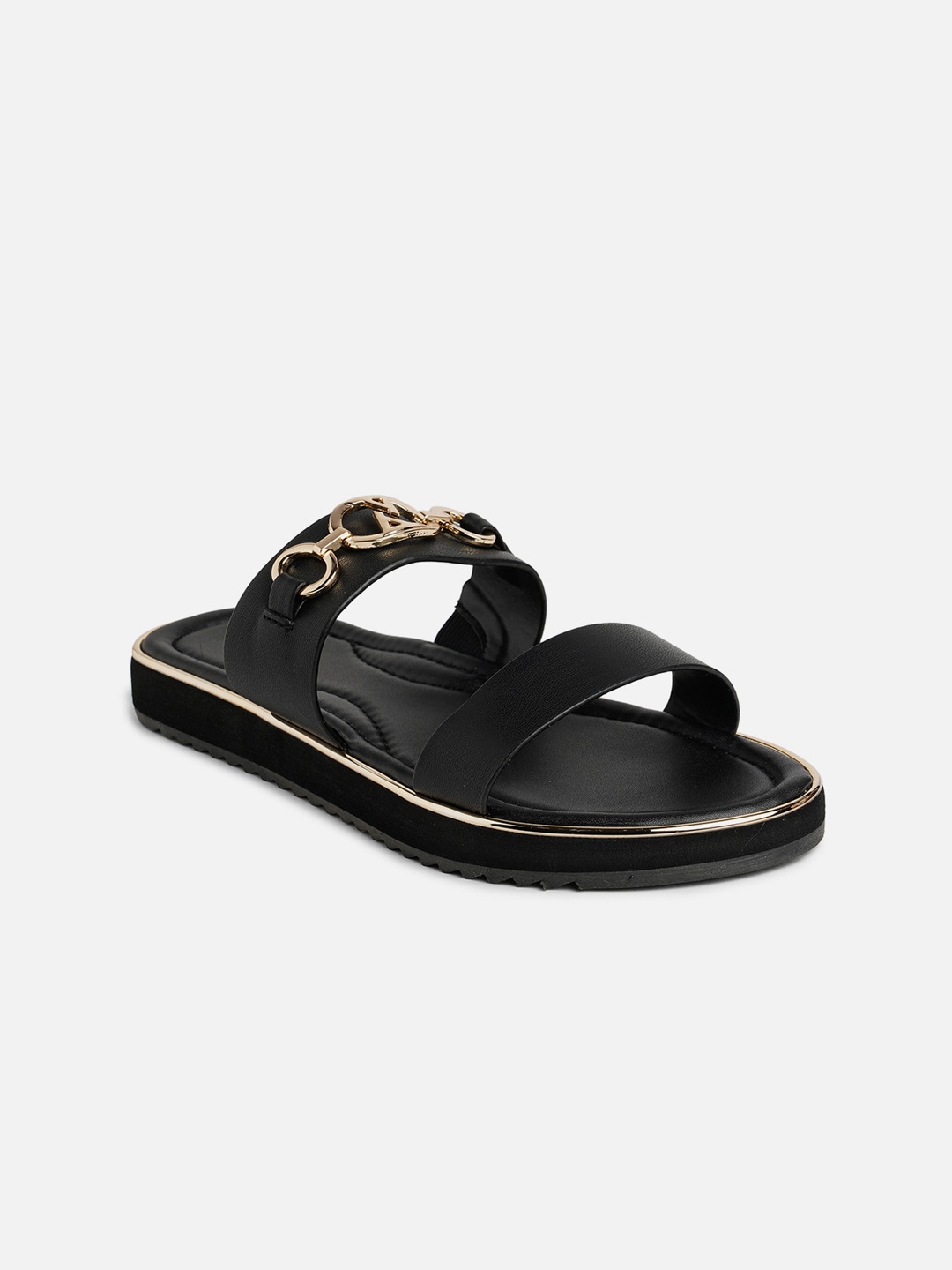 

ALDO Double Straps Buckled Open Toe Flats, Black
