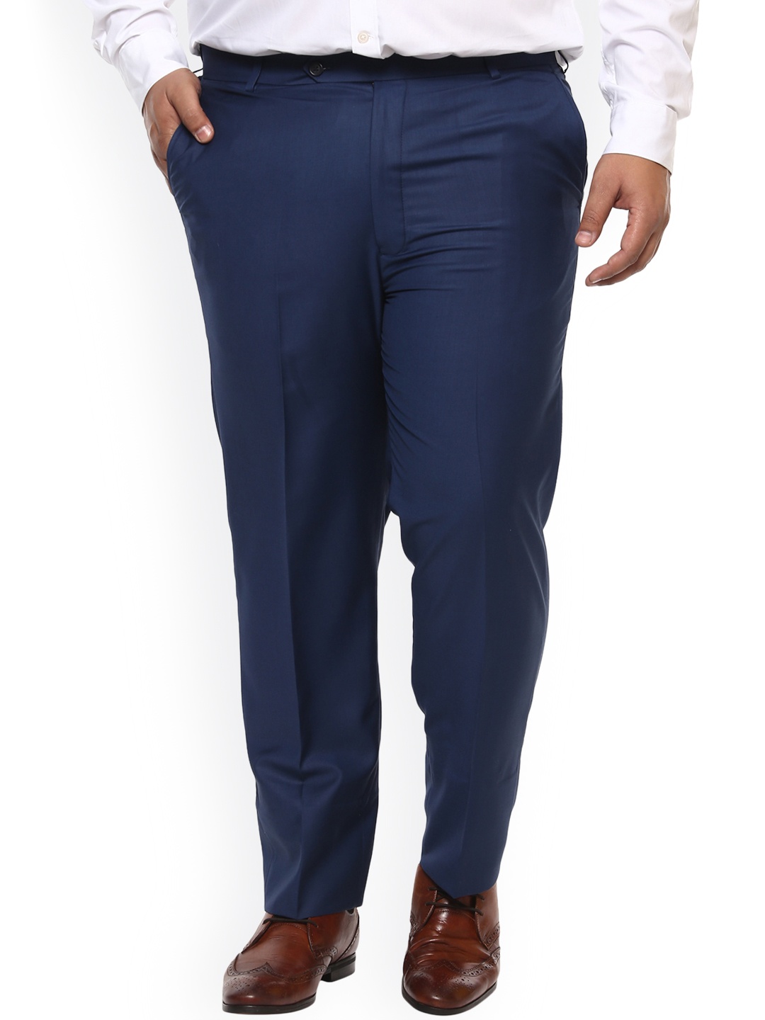 

John Pride Plus Size Men Blue Regular Fit Solid Formal Trousers