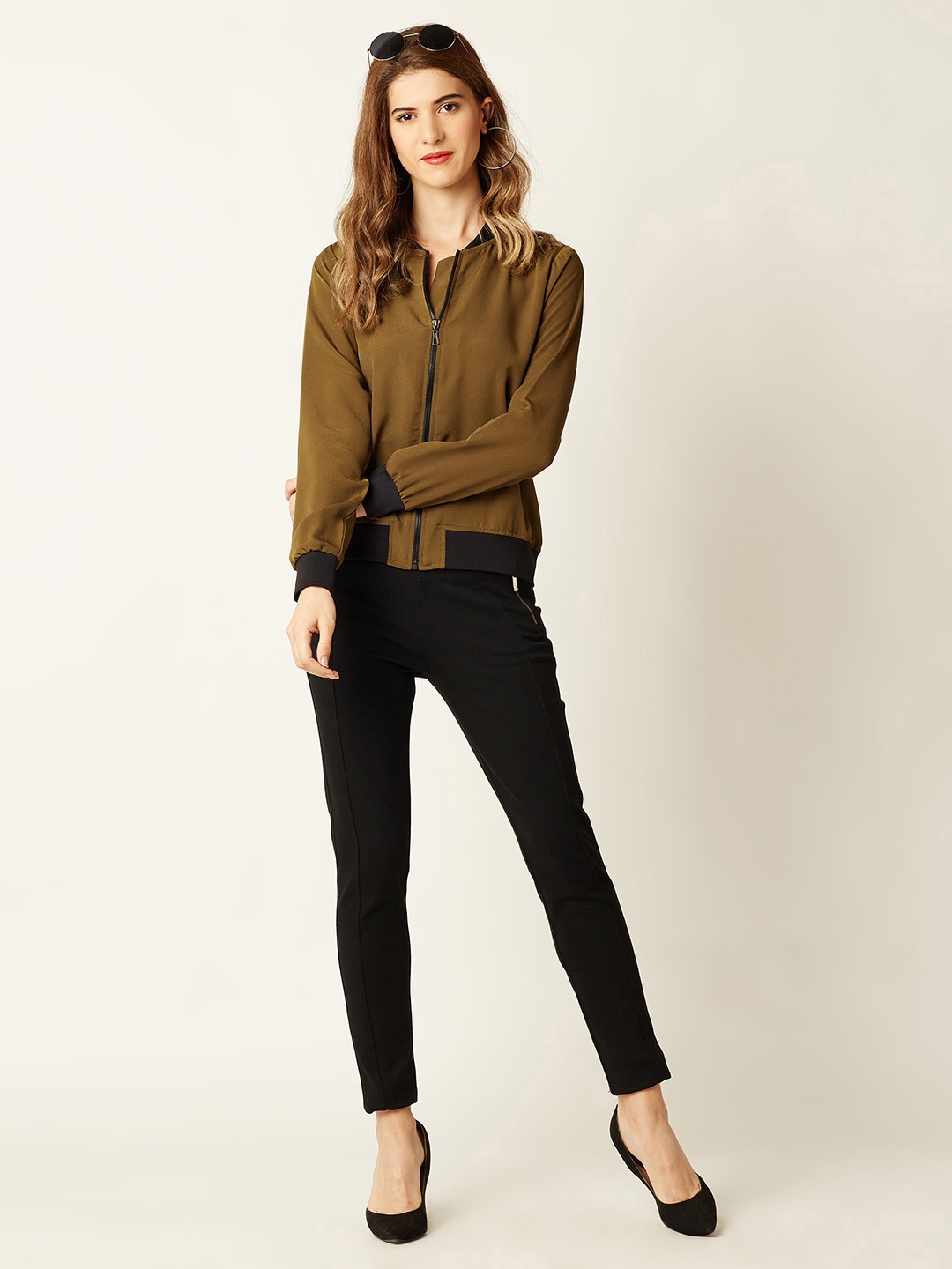 

Miss Chase Women Olive Green Solid Sporty Jacket