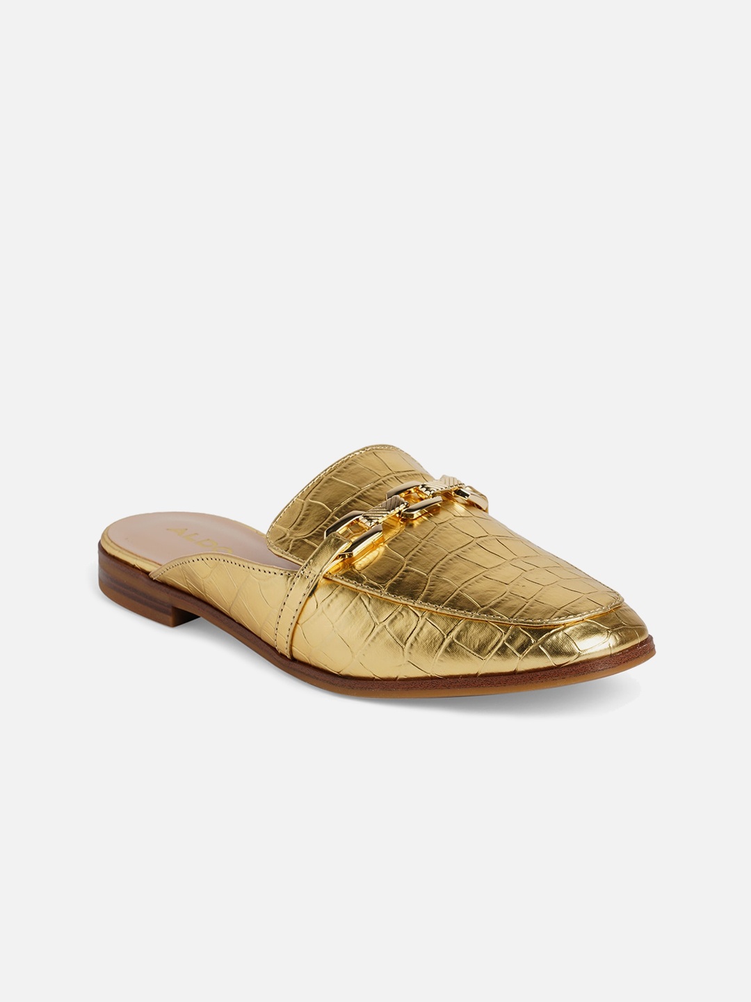 

ALDO Textured Buckled Mules, Gold