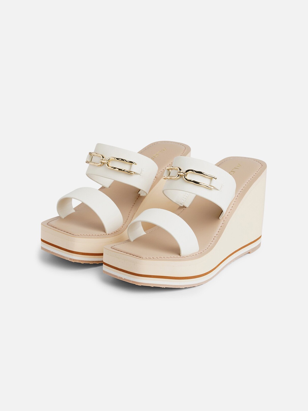 

ALDO Embellished Open Toe Wedge Heels, White