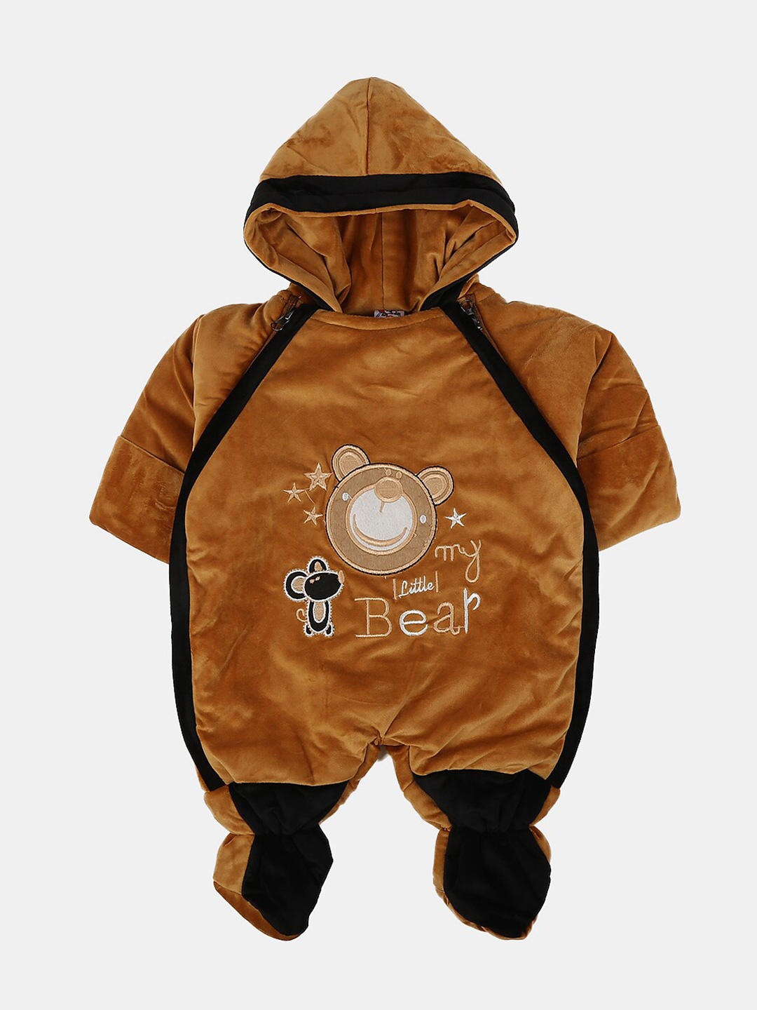 

V-Mart Infants Embroidered Hooded Cotton Sleepsuit, Brown