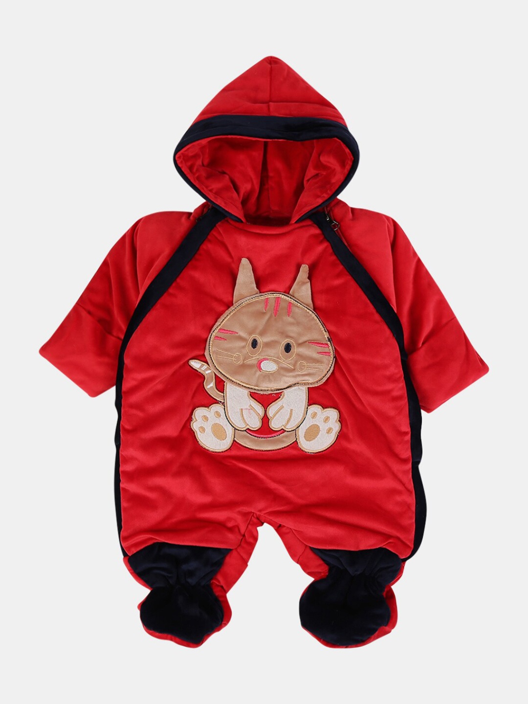 

V-Mart Infants Kids Embroidered Shearing Round Neck Polly Fil Suit Cotton Hooded Sleepsuit, Red