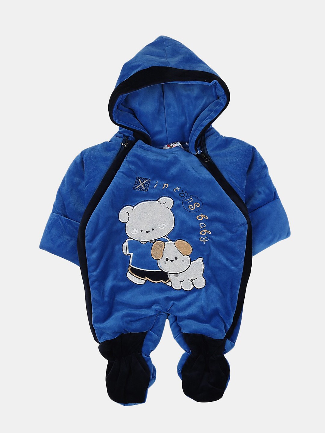 

V-Mart Infant Kids Embroidered Pure Cotton Hooded Sleepsuit, Blue
