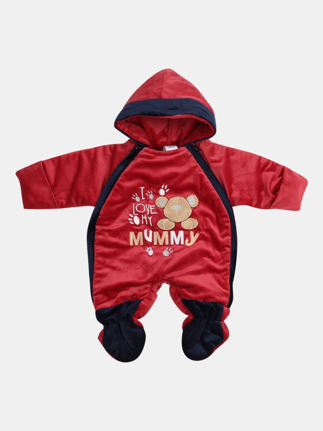 

V-Mart Infants Kids Embroidered Shearing Round Neck Polly Fil Suit Cotton Hooded Sleepsuit, Red