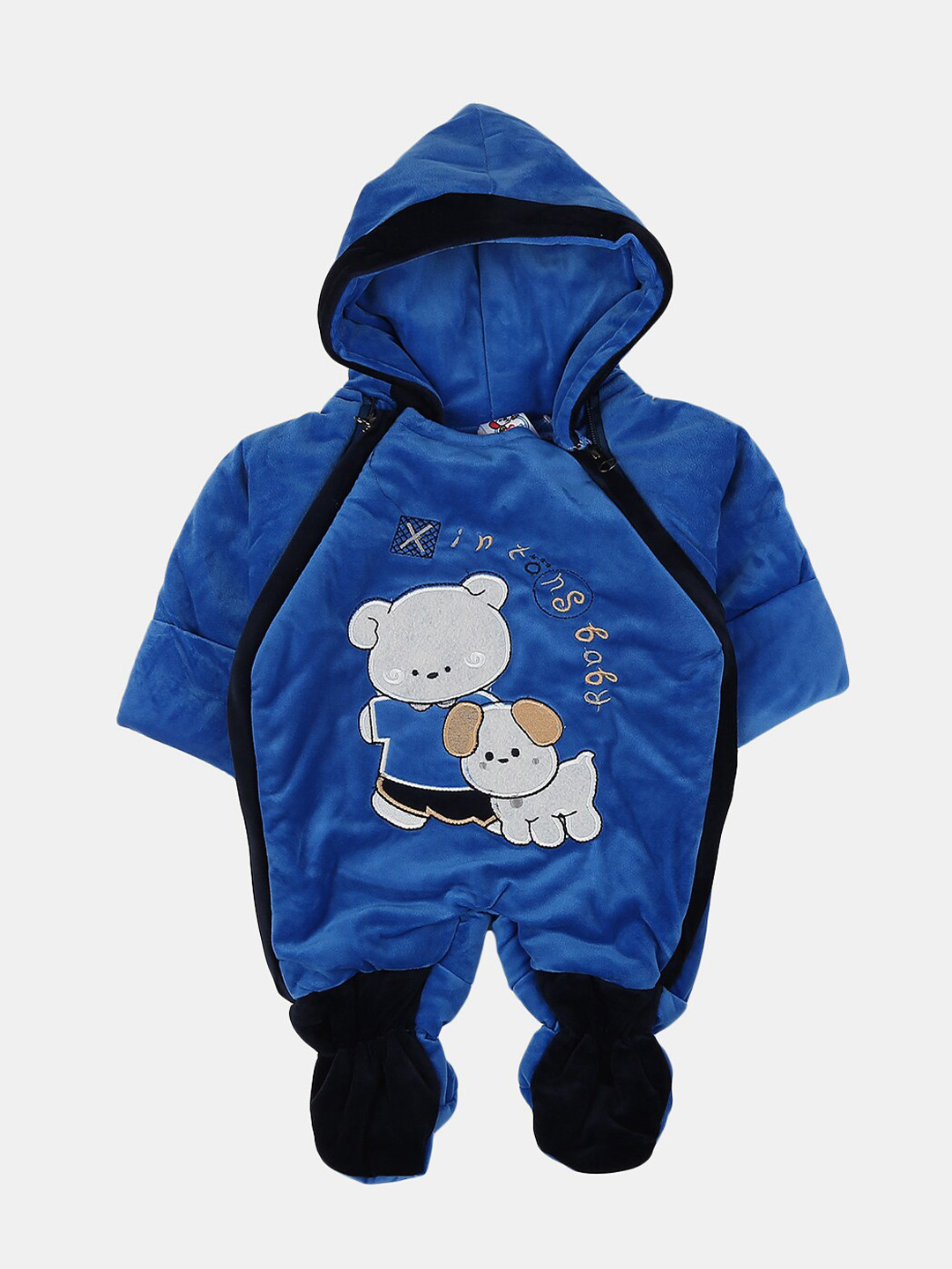 

V-Mart Infants Kids Embroidered Shearing Round Neck Polly Fil Suit Cotton Hooded Sleepsuit, Blue