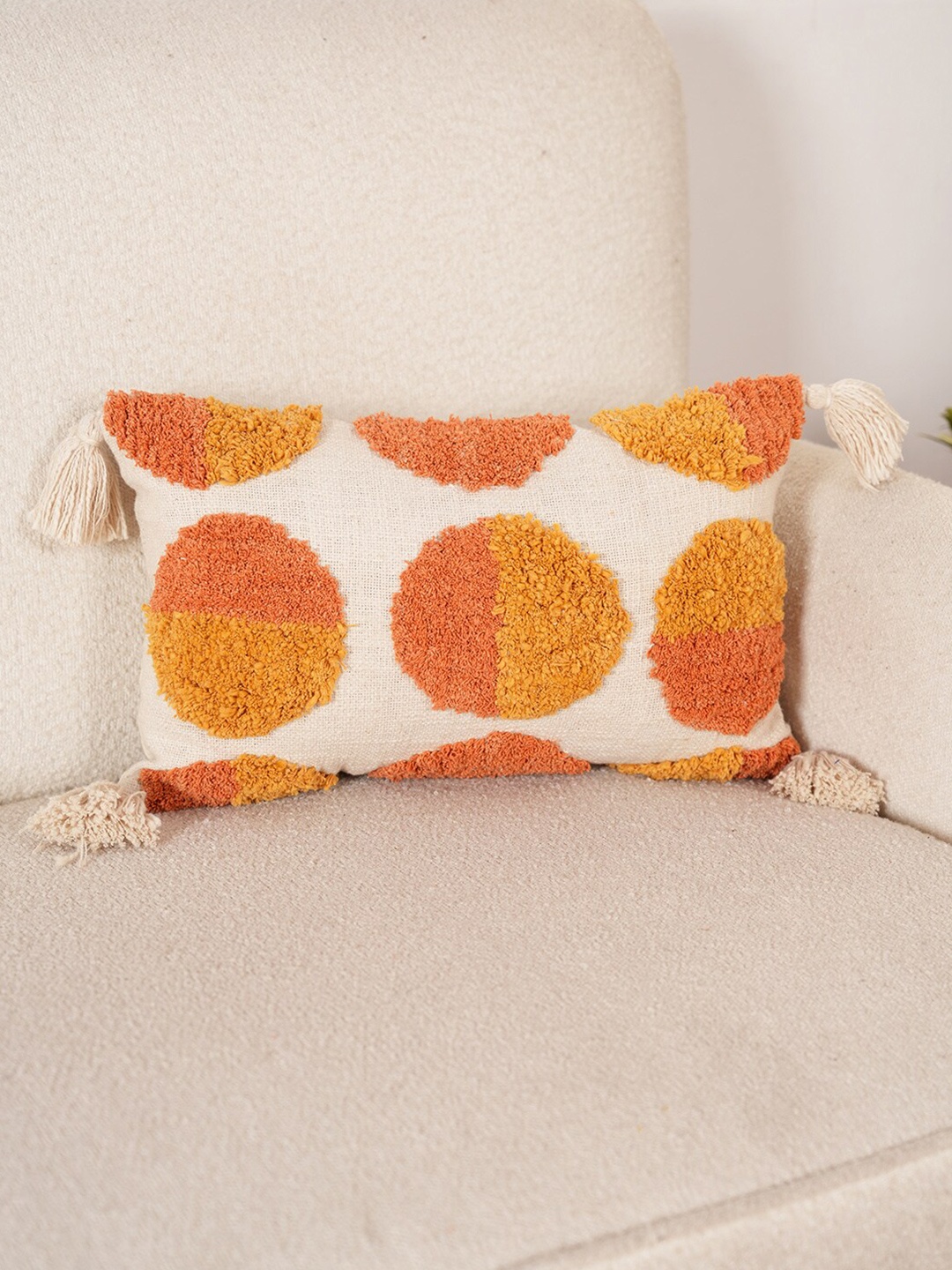 

Art Avenue Cream-Coloured & Orange Self Design Rectangle Cushion Cover