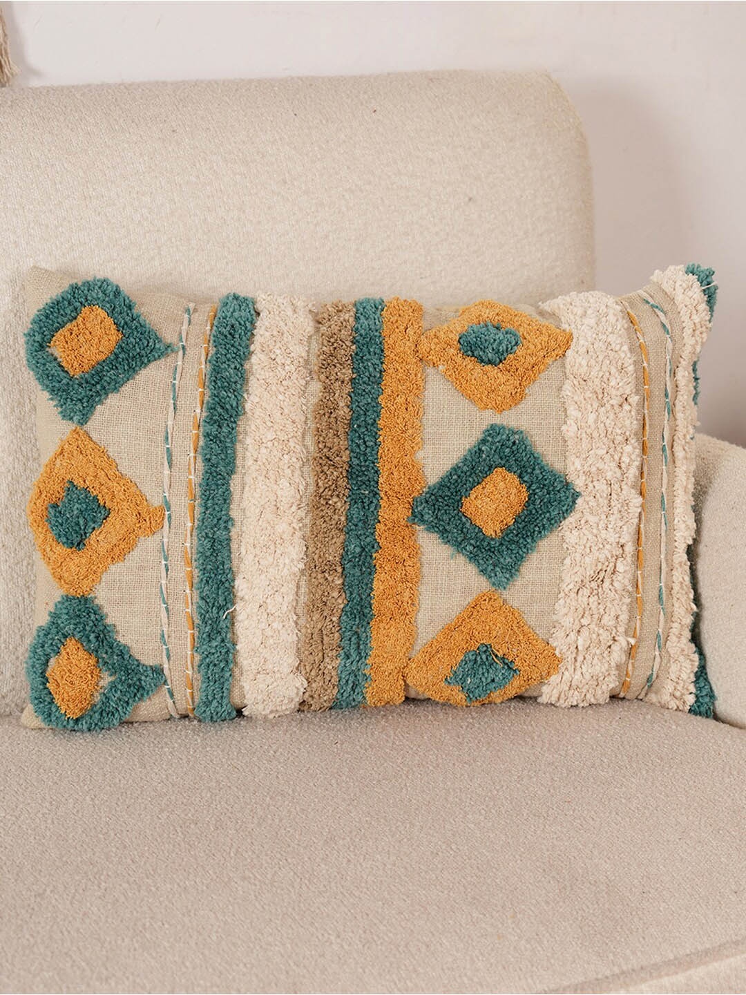 

Art Avenue Green & Mustard Rectangle Cotton Cushion Cover