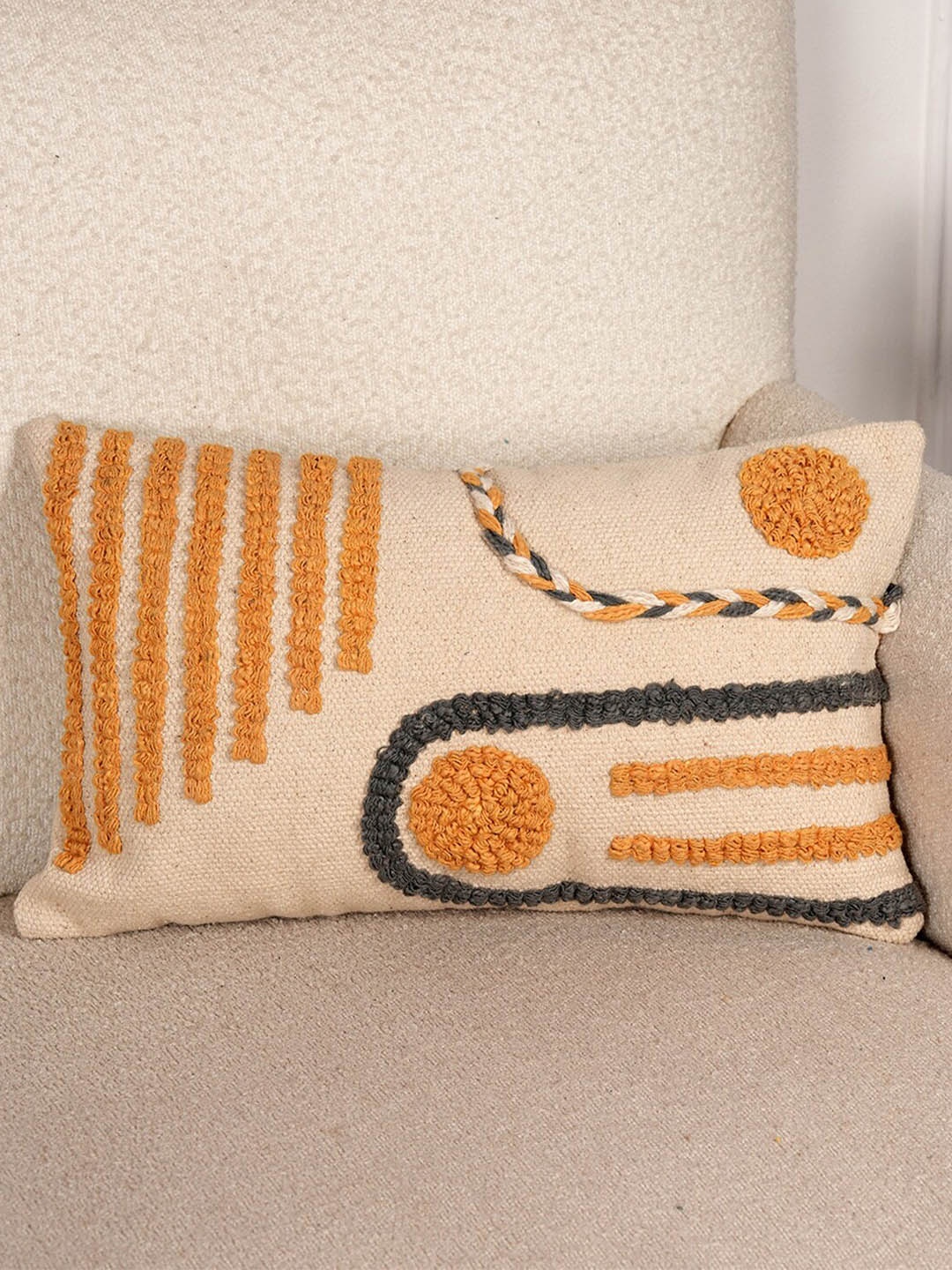 

Art Avenue Cream-Coloured Self Design Cotton Rectangle Cushion Cover