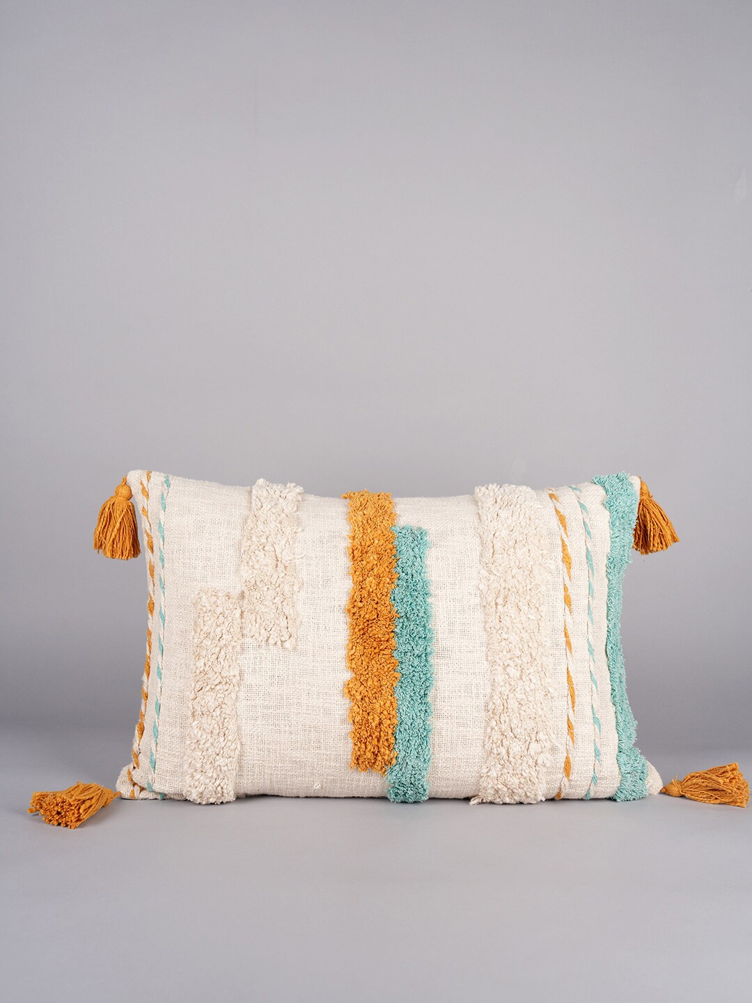 

Art Avenue Cream-Coloured & Orange Self Design Cotton Rectangle Cushion Cover