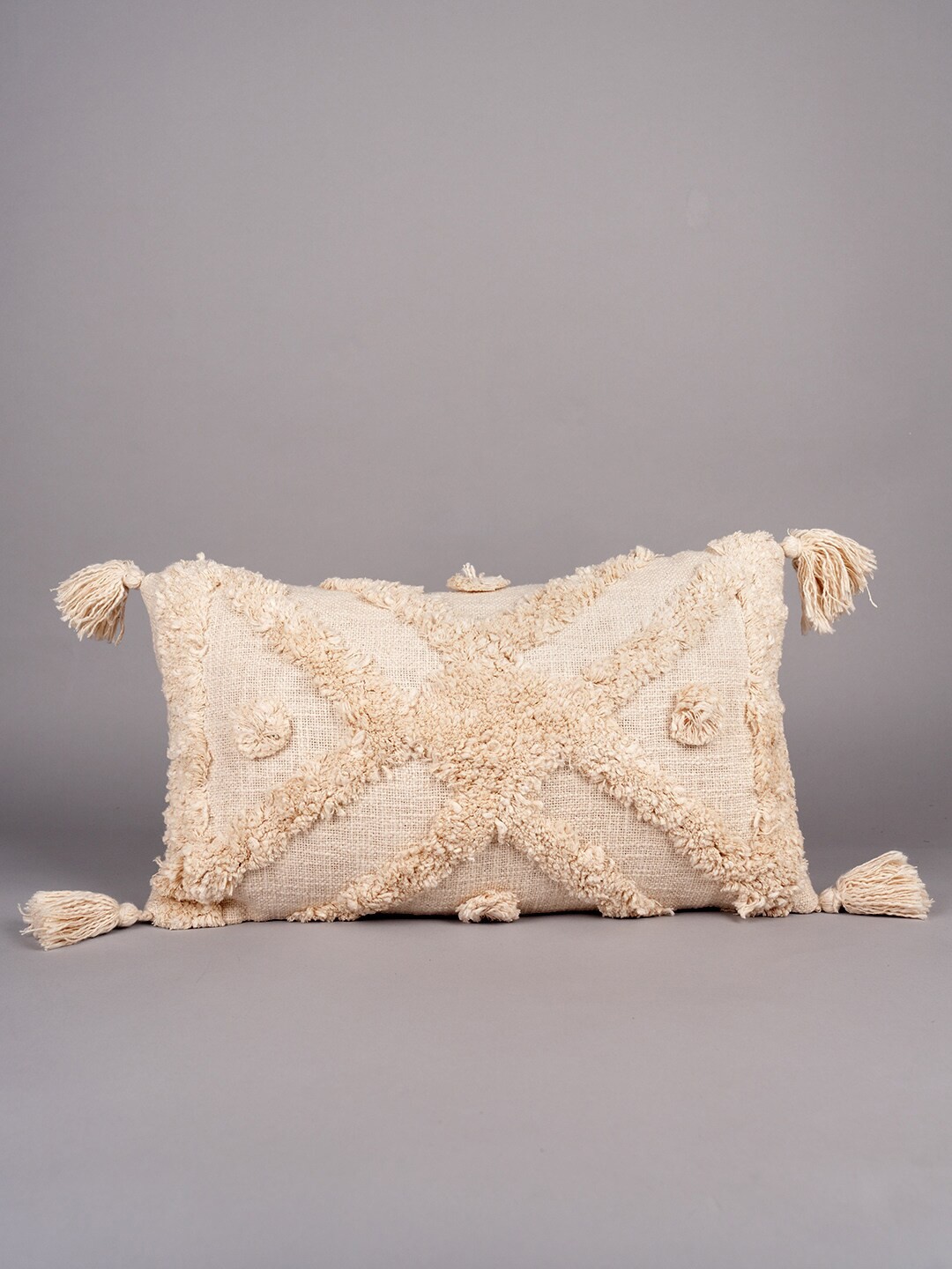 

Art Avenue Beige Self Design Cotton Rectangle Cushion Cover