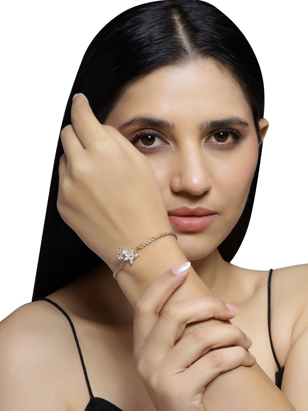 

AccessHer Women Gold Plated American Diamond Studded Link Bracelet