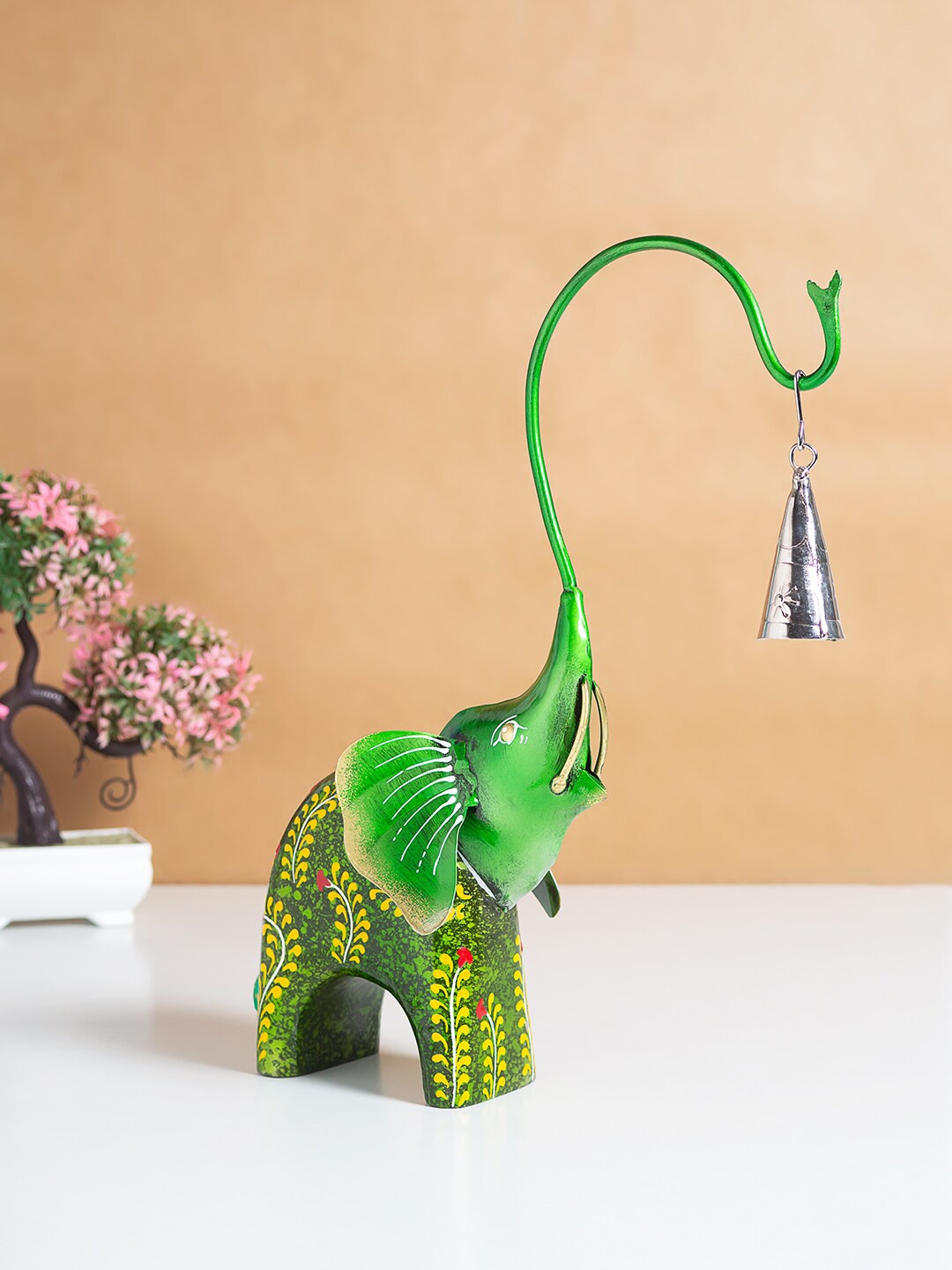 

Golden Peacock Green & Yellow Elephant Metal Figurine Showpiece