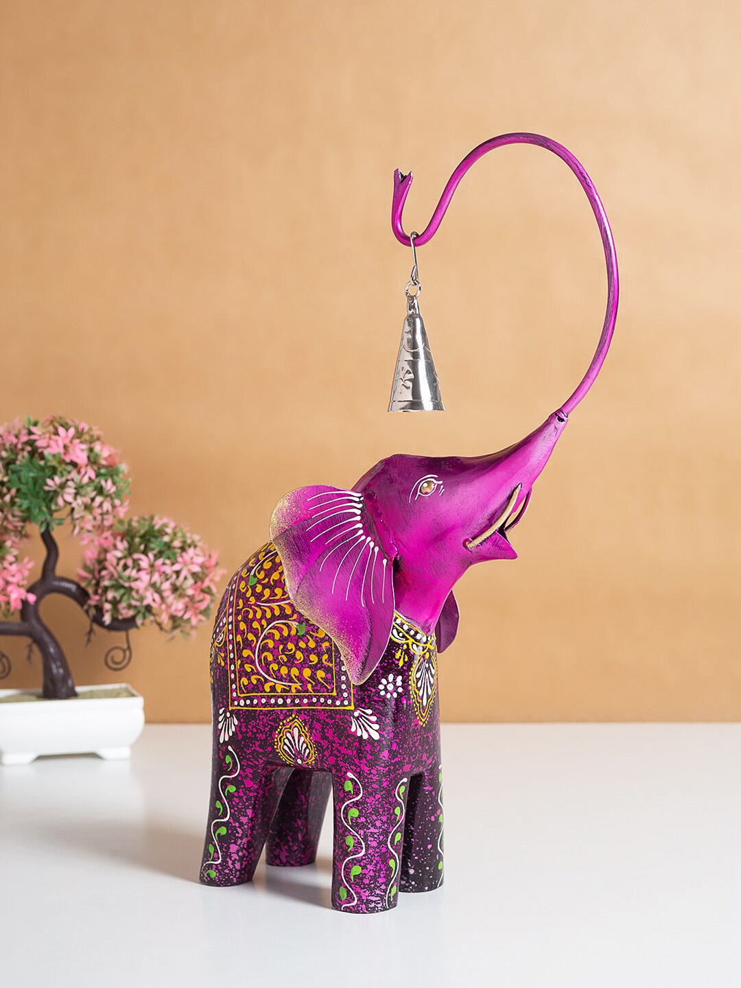 

Golden Peacock Purple Elephant Metal Figurine Showpiece