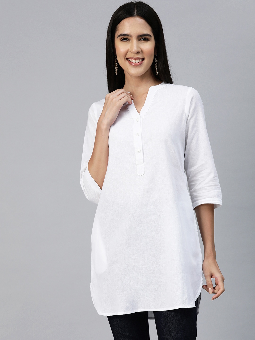 

Ayaany Mandarin Collar Tunic, White