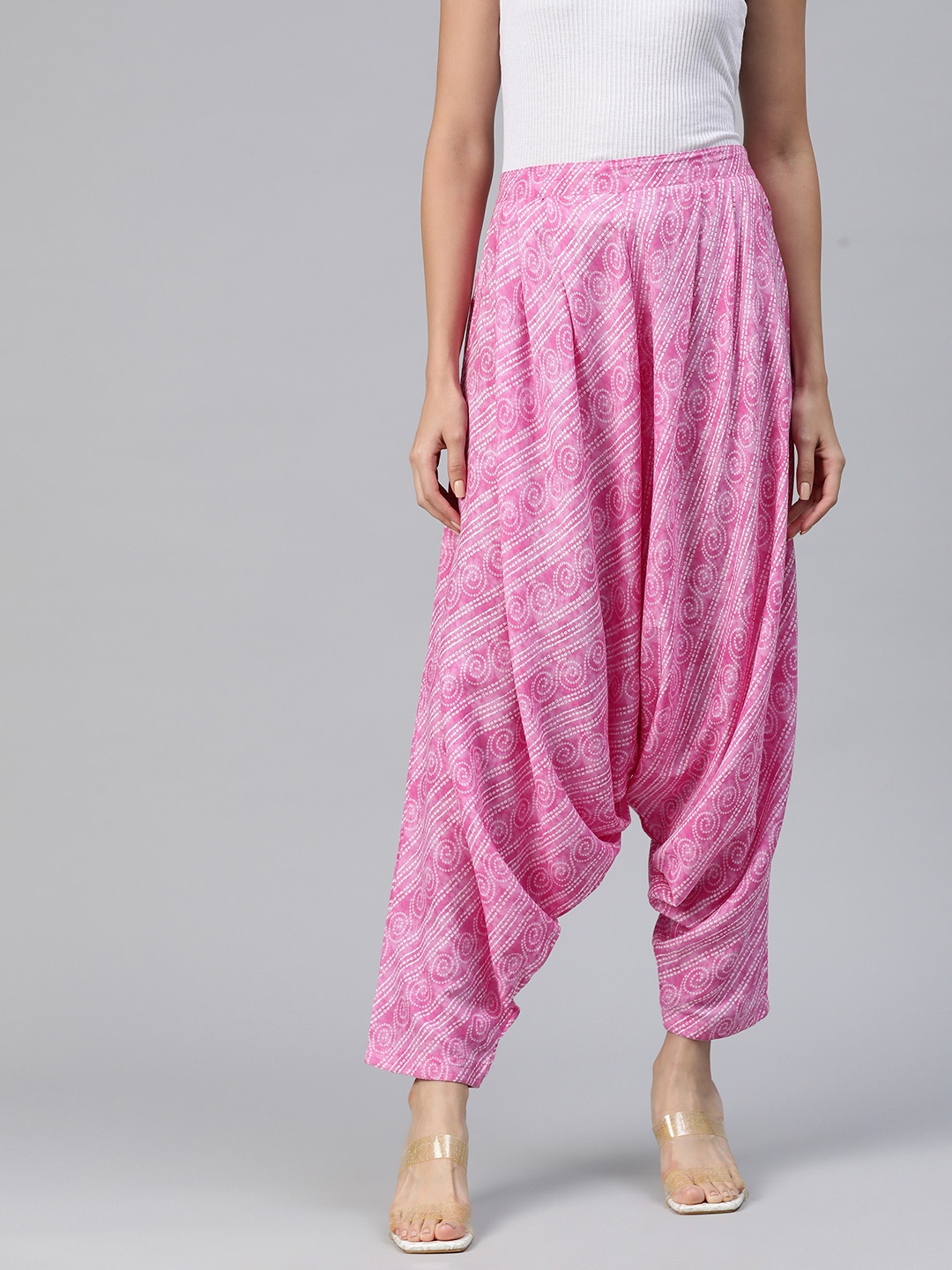 

Ayaany Women Bandhani Printed Cotton Harem Pants, Pink