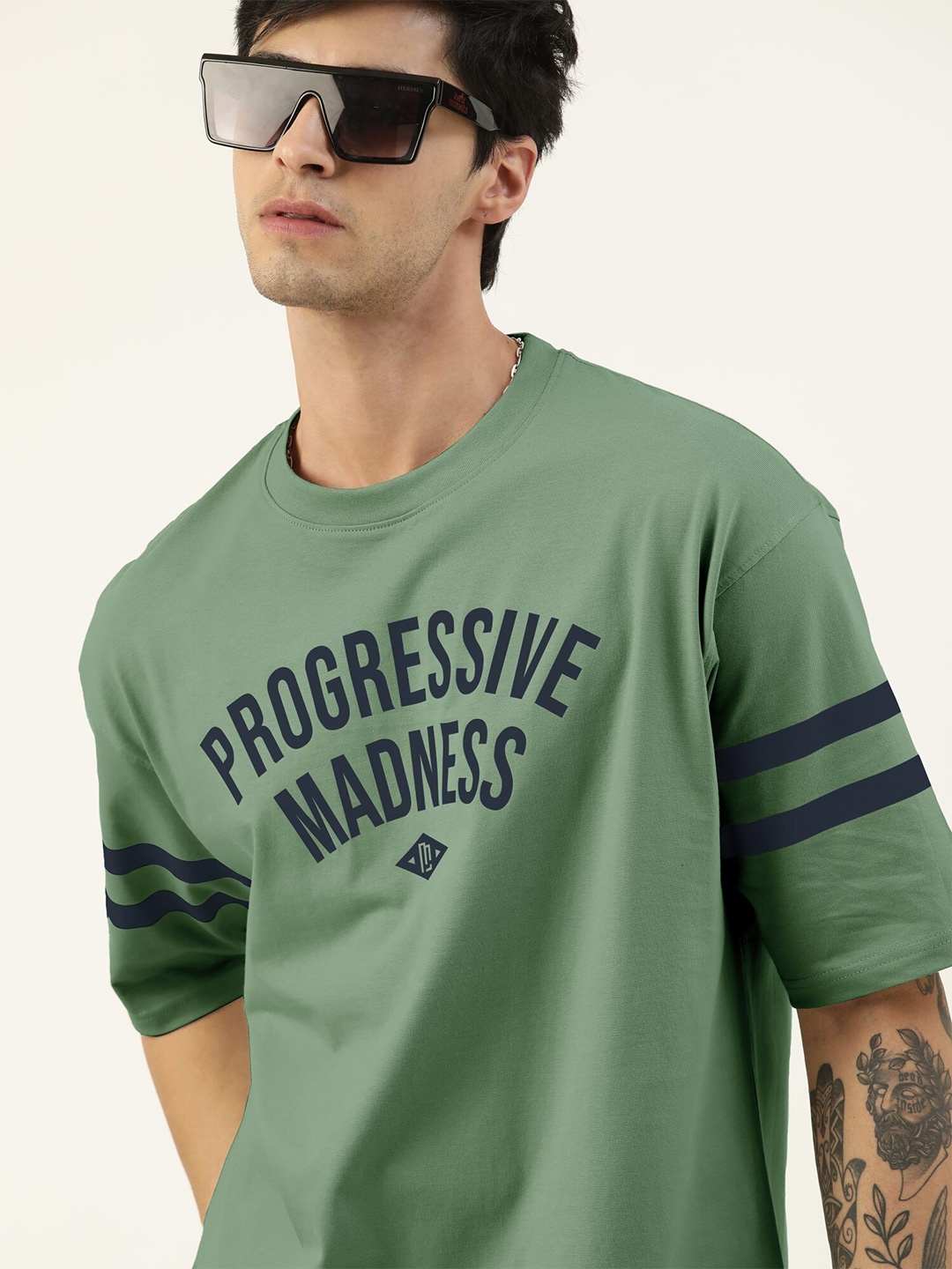 Maniac Typography Printed Pure Cotton T-Shirt, Green