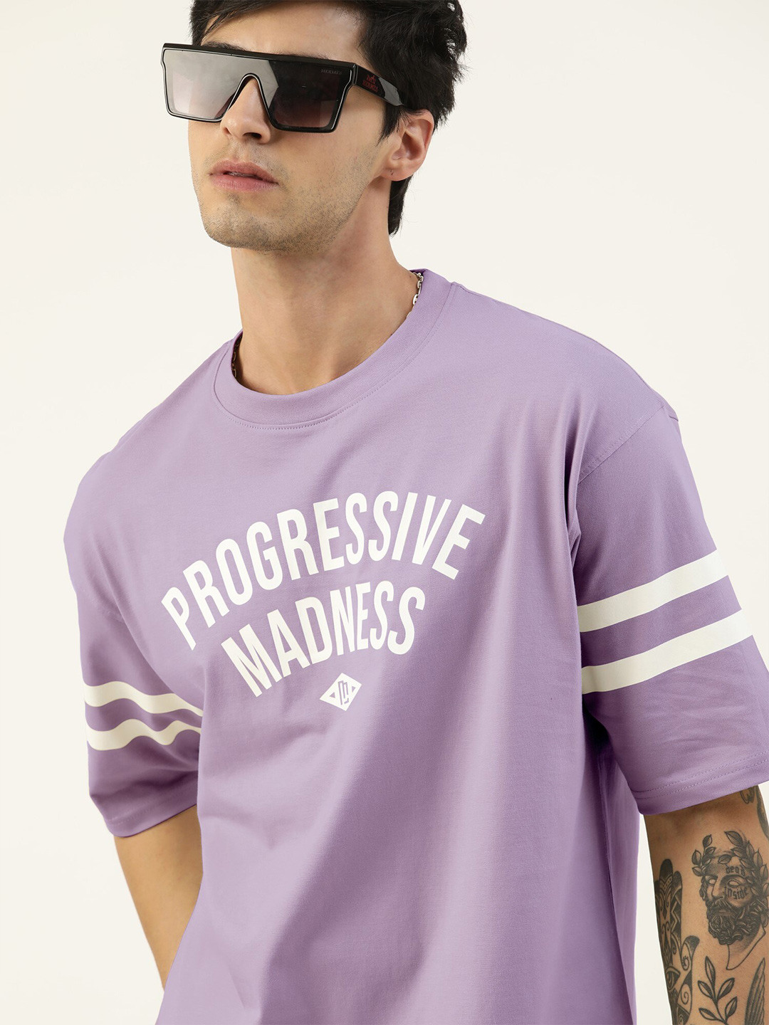 

Maniac Typography Printed Pure Cotton Oversized T-shirt, Lavender