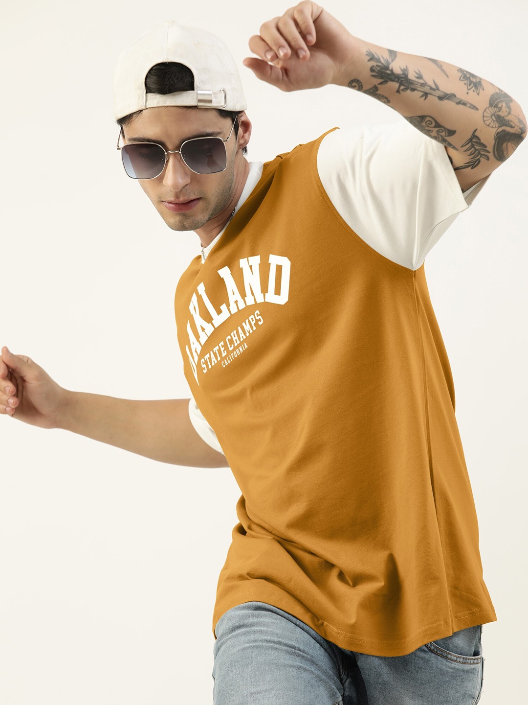 Maniac Typography Printed Oversized Cotton T-shirt, Yellow
