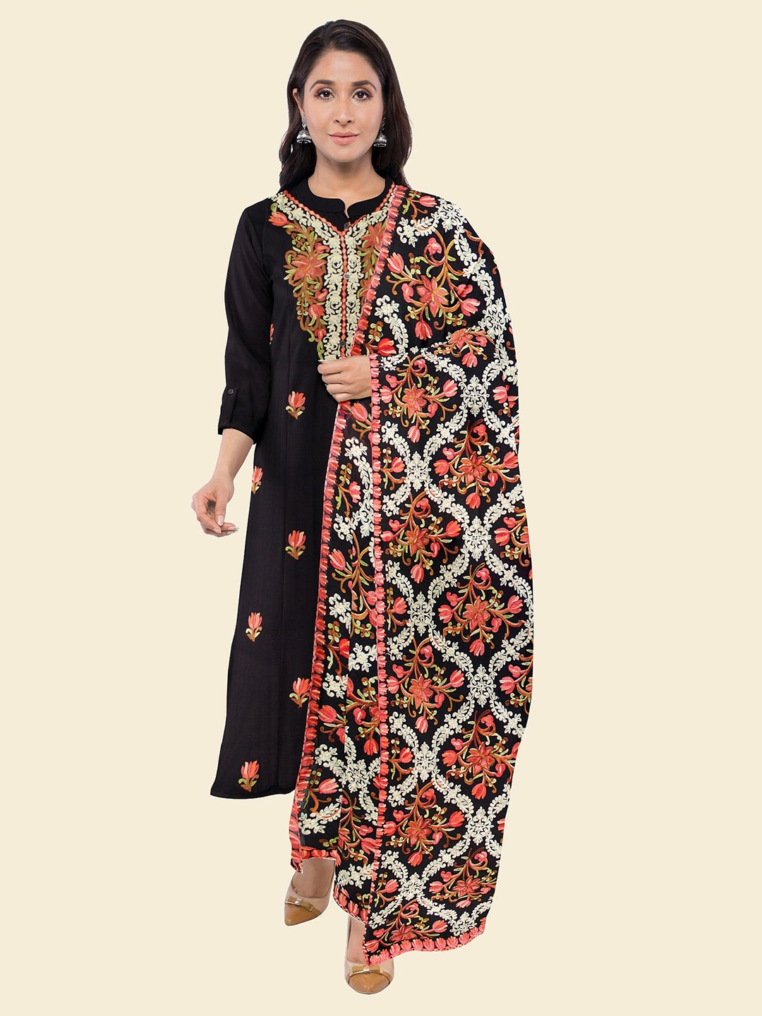 

CASMIR Embroidered Viscose Rayon Unstitched Dress Material, Black