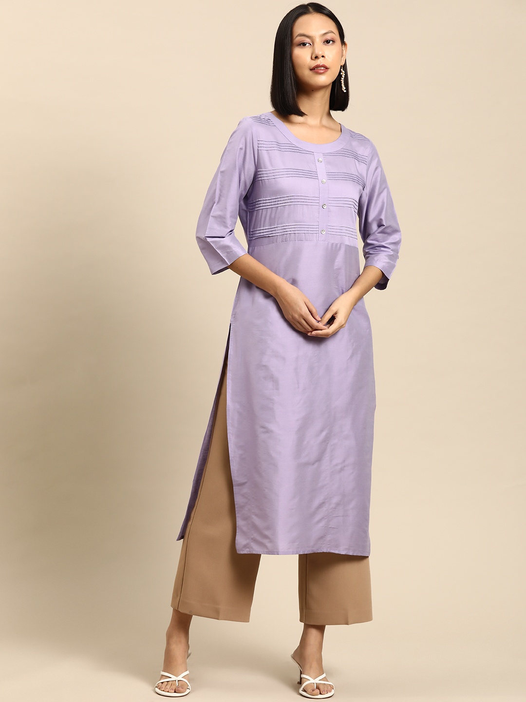 

all about you Solid Kurta, Lavender