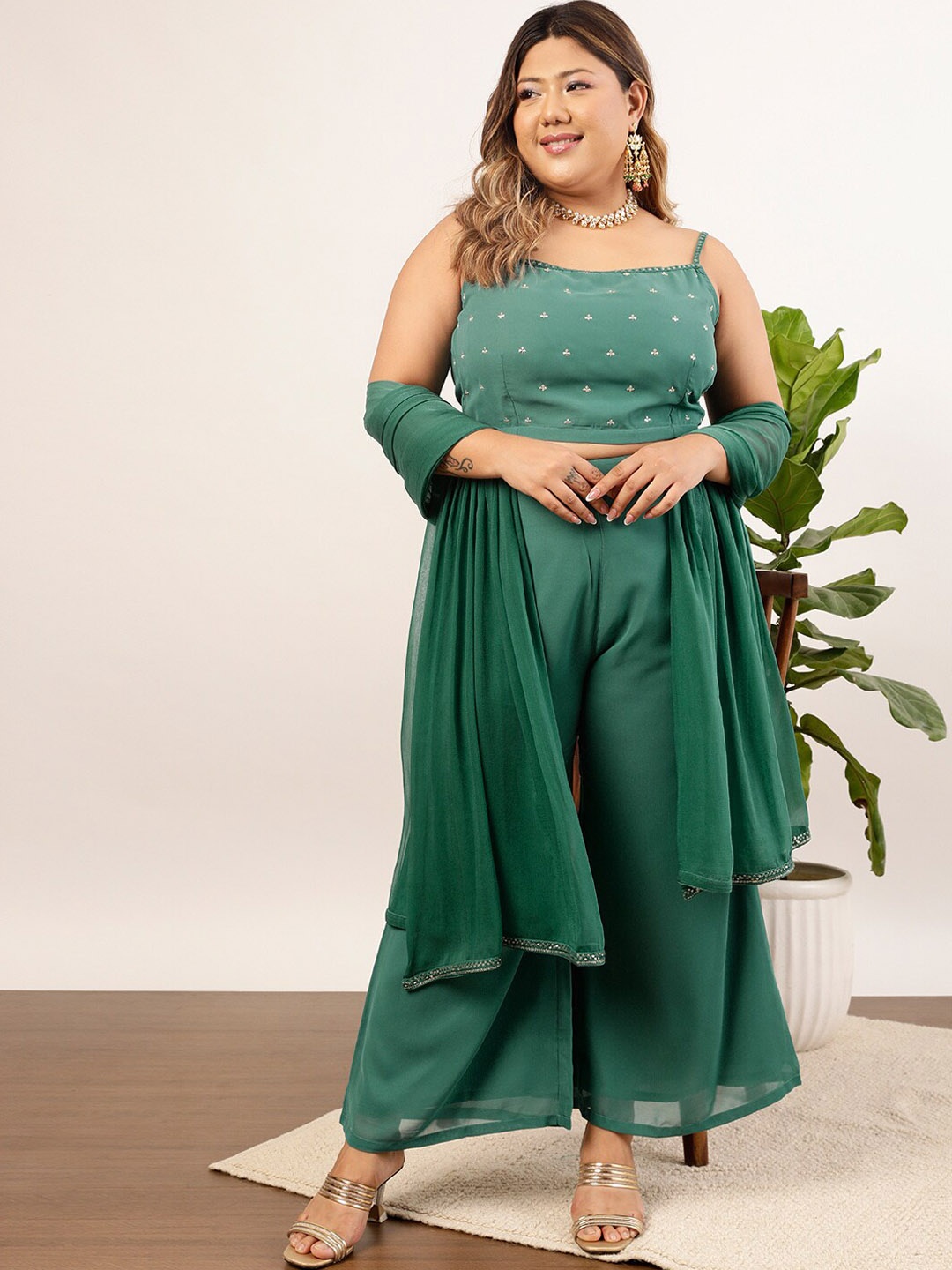 

indo street Embellished Top & Palazzo, Teal