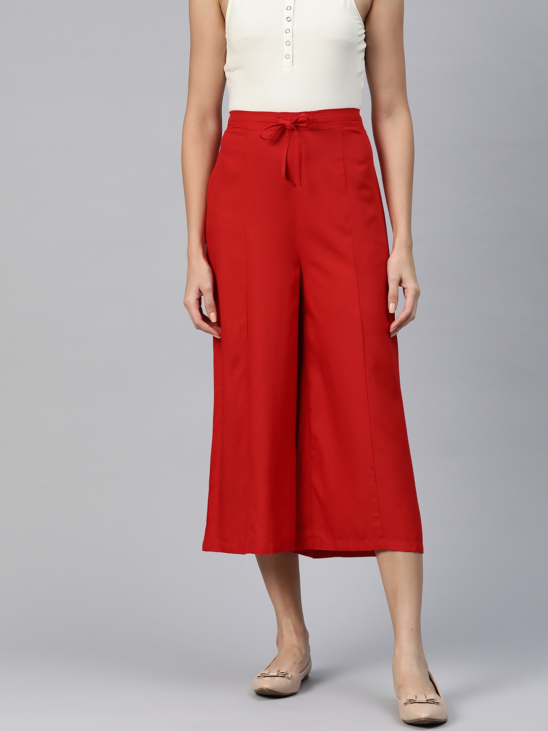 

Ayaany Flared Cropped Ethnic Palazzos, Red