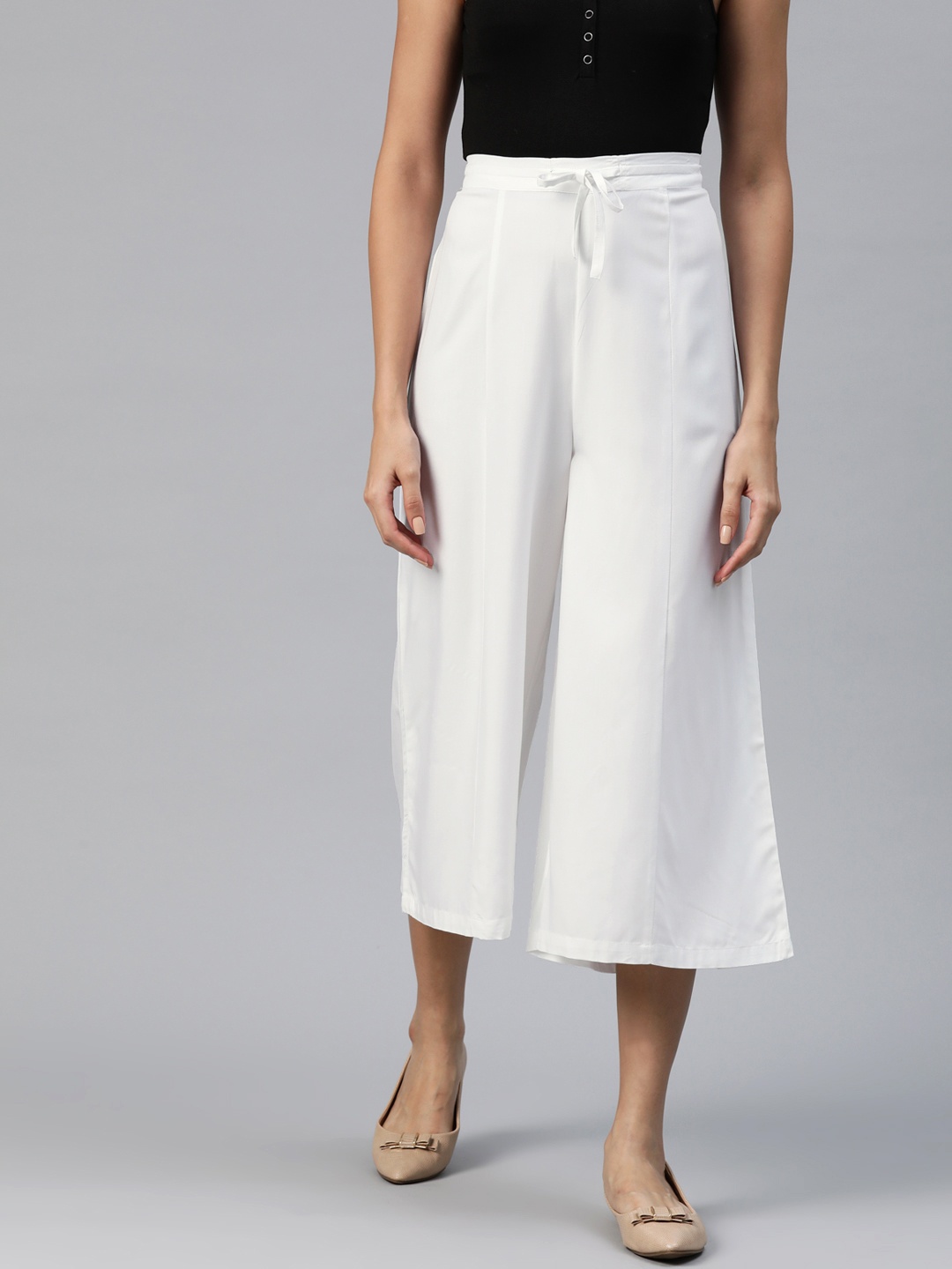 

Ayaany Flared Cropped Ethnic Palazzos, White