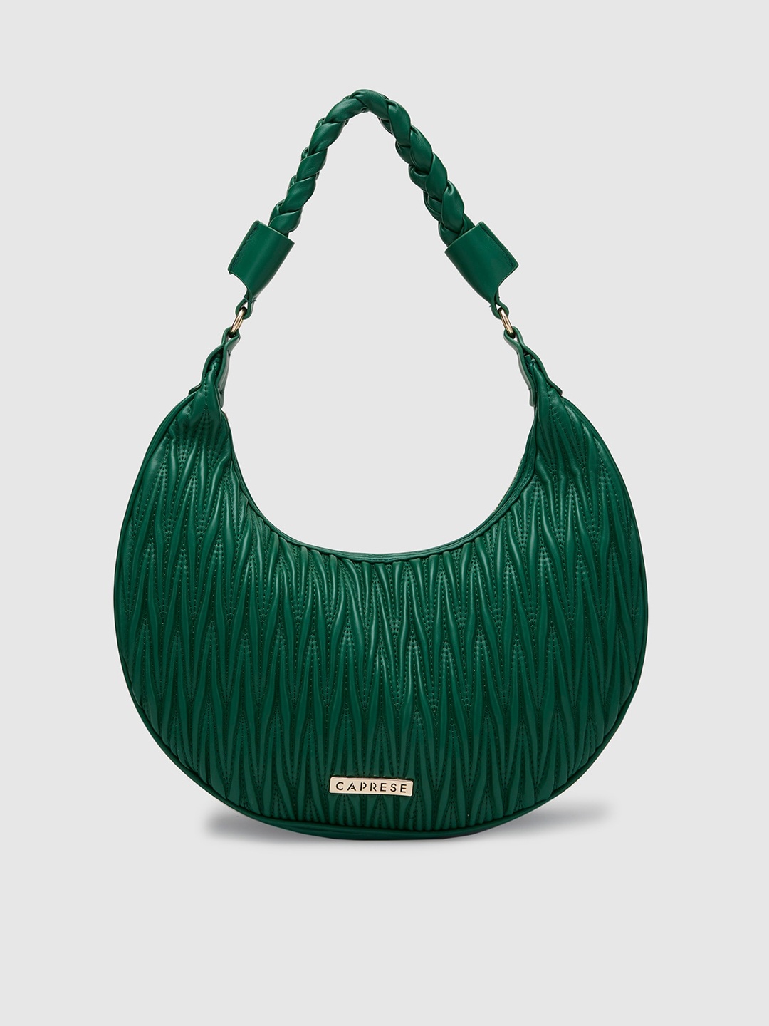 

Caprese Textured PU Half Moon Hobo Bag with Quilted, Green