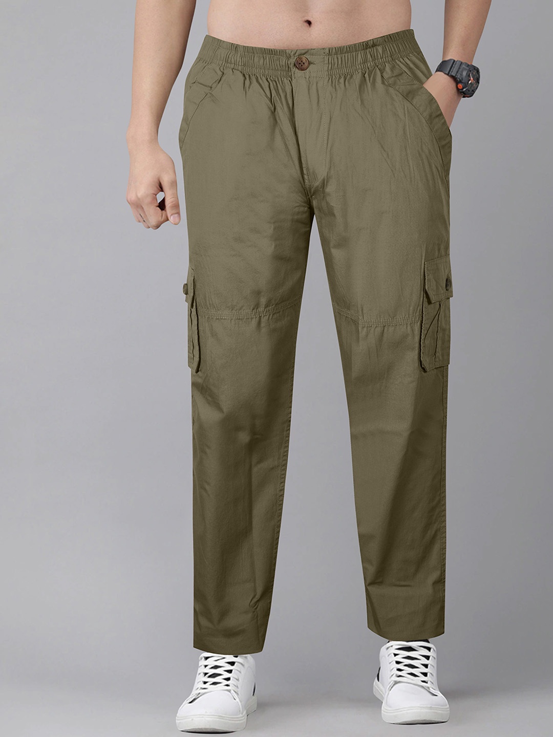 

Jb Just BLACK Men Cotton Mid-Rise Tarck Pants, Olive