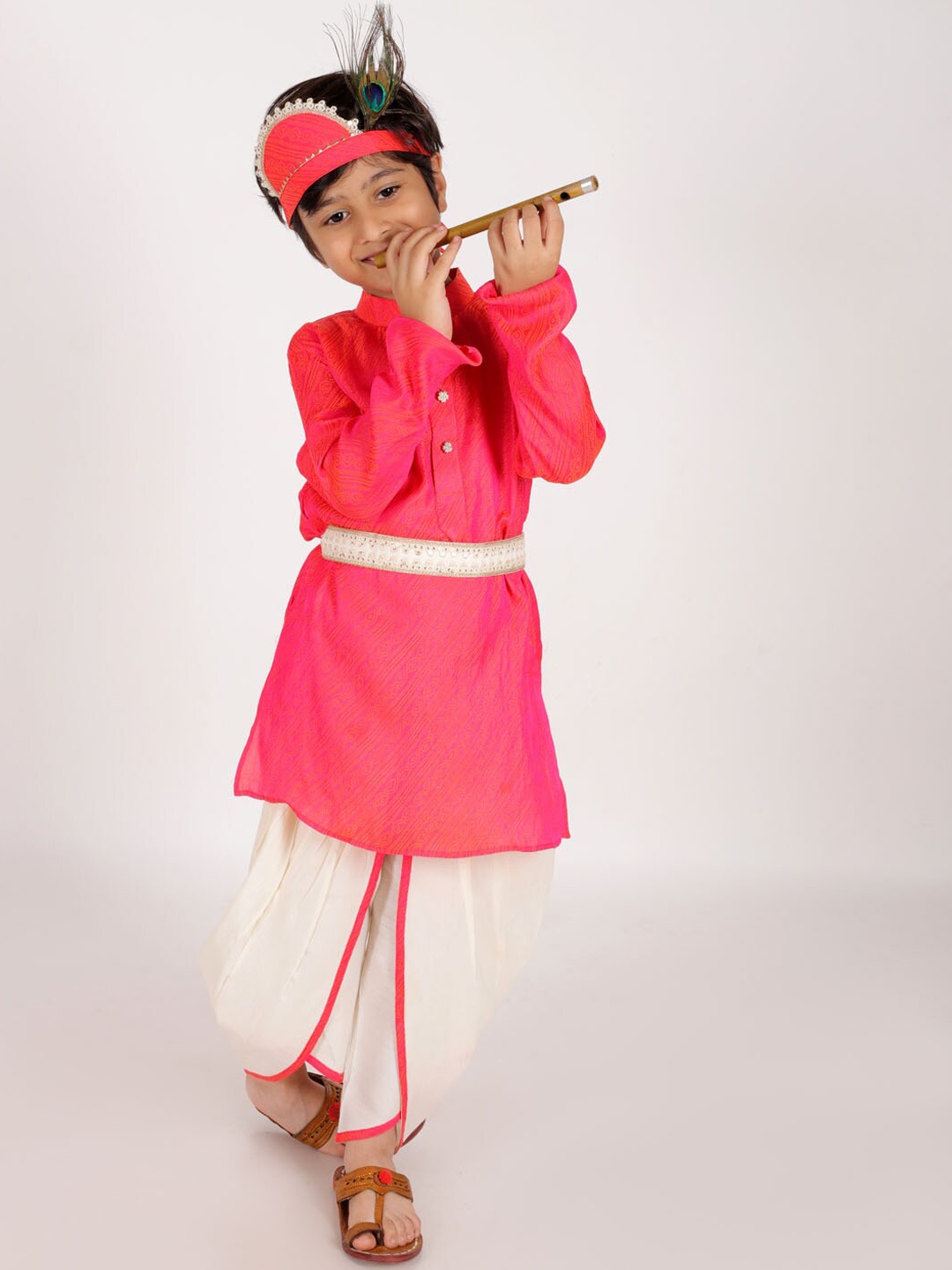 

VASTRAMAY Boys Bandhani Printed Kurta With Dhoti Pants, Pink