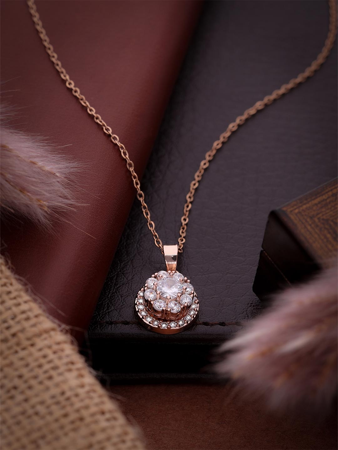 

Brado Jewellery Stainless Steel CZ Studded Necklace, Rose gold