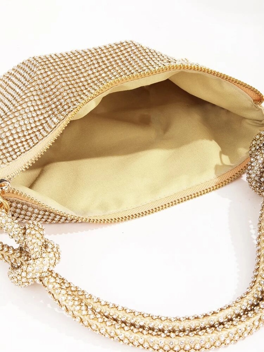 

StyleAsh Embellished Half Moon Knot Detail Evening Bag, Gold