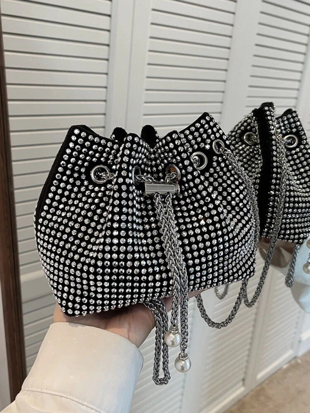 

StyleAsh Embellished Chain Bucket Hobo Bag, Silver