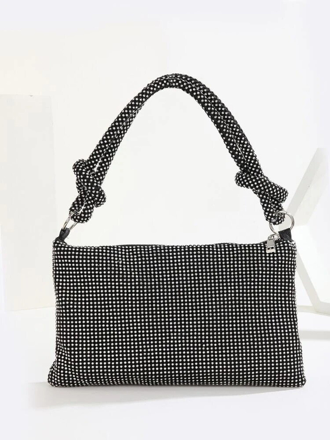 

StyleAsh Embellished Knot Detail Half Moon Hobo Bag, Black