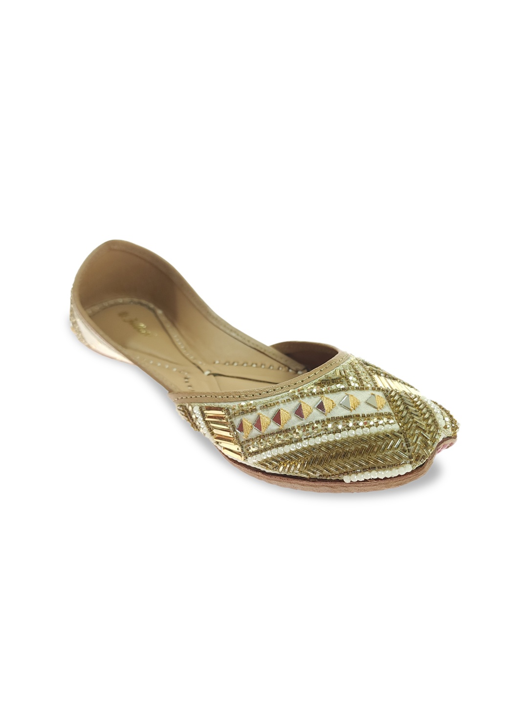 

Fulkari Women Embellished Ethnic Leather Mojaris, Beige