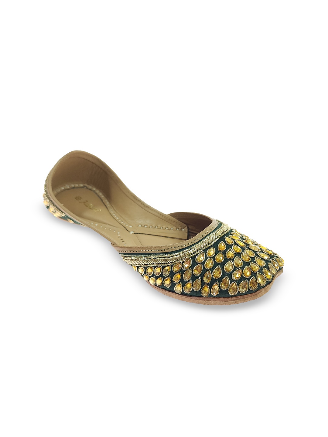 

Fulkari Women Embellished Ethnic Leather Mojaris, Green